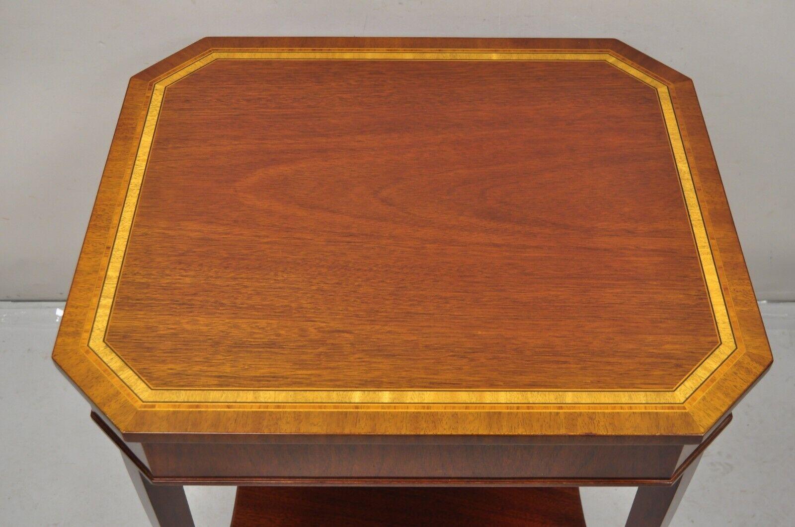 Edwardian Kindel Preservation Satinwood Inlay Banded Mahogany 2 Tier Side End Table For Sale