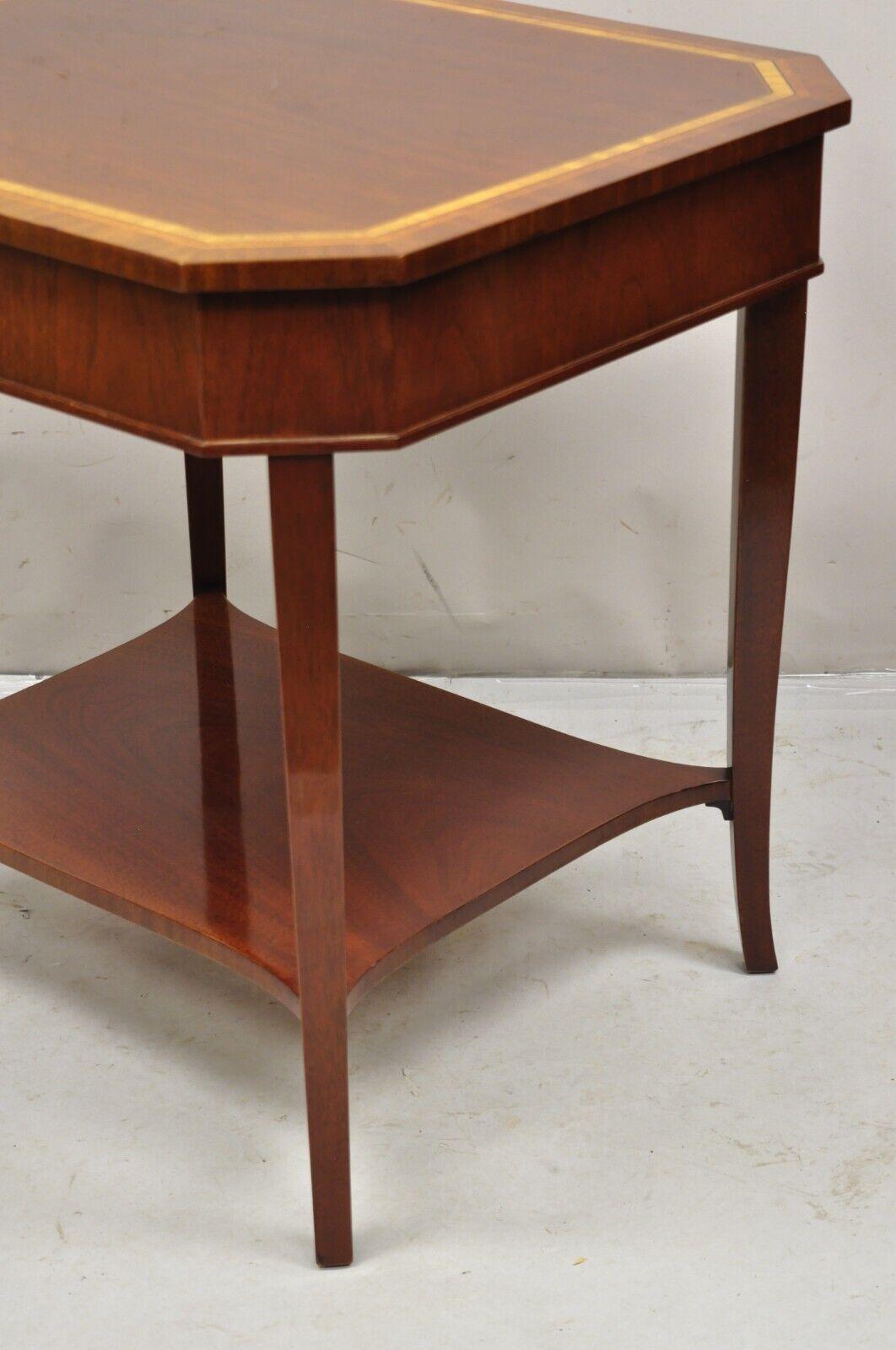 Contemporary Kindel Preservation Satinwood Inlay Banded Mahogany 2 Tier Side End Table For Sale