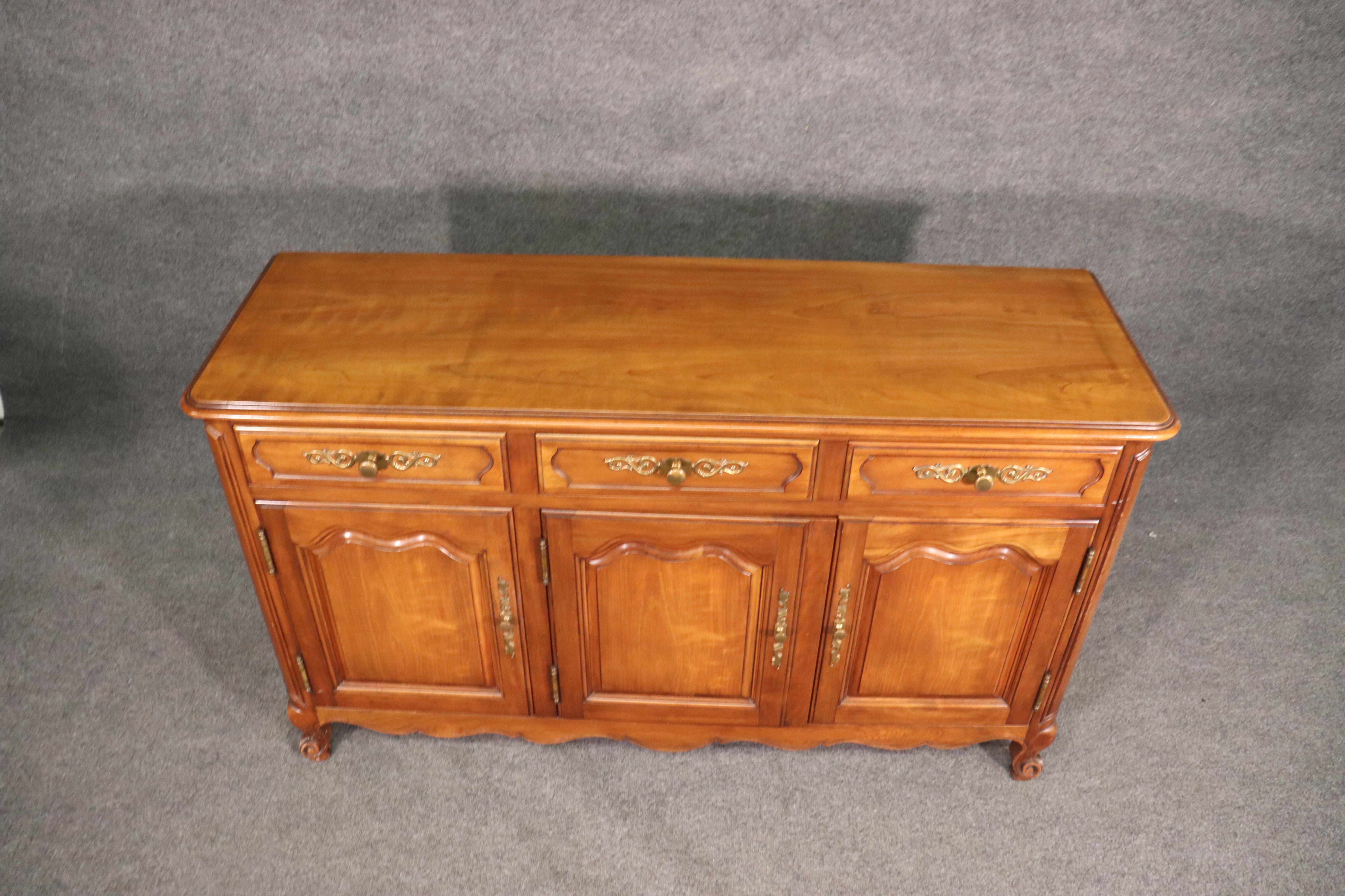 American Kindel Solid Cherry French Louis XV Style Sideboard Server Buffet, circa 1960