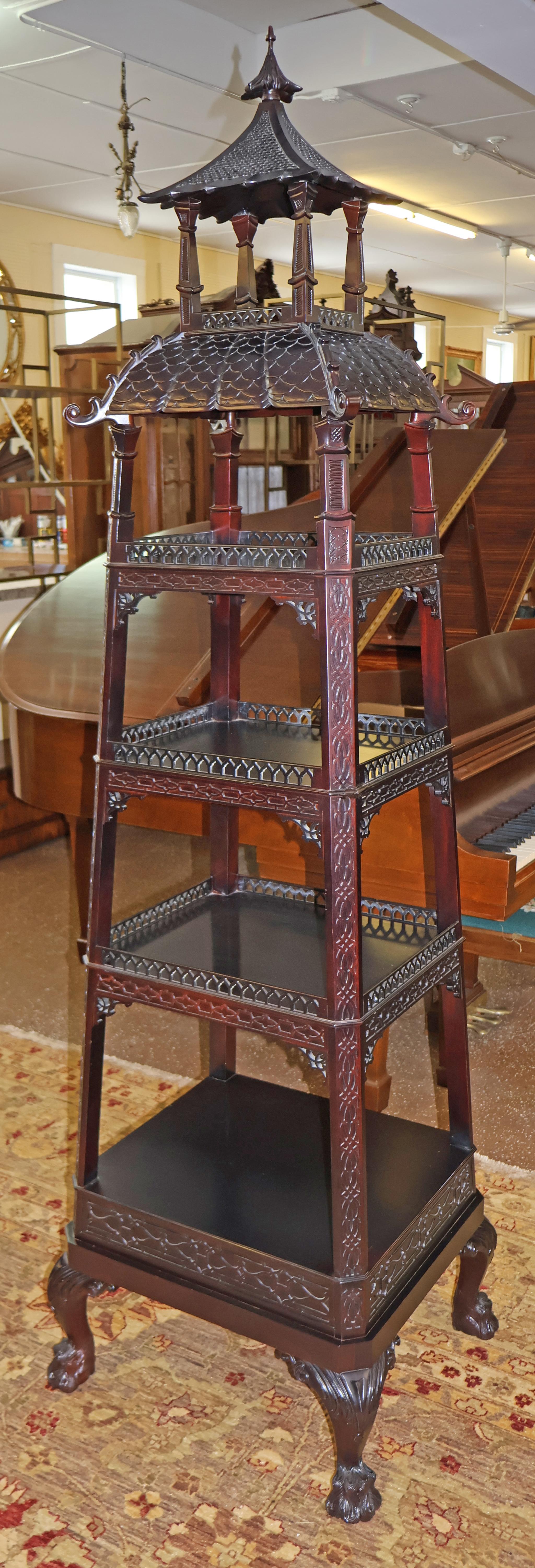 American Kindel Varney & Sons Chinese Chippendale Etagere Pagoda Vitrine