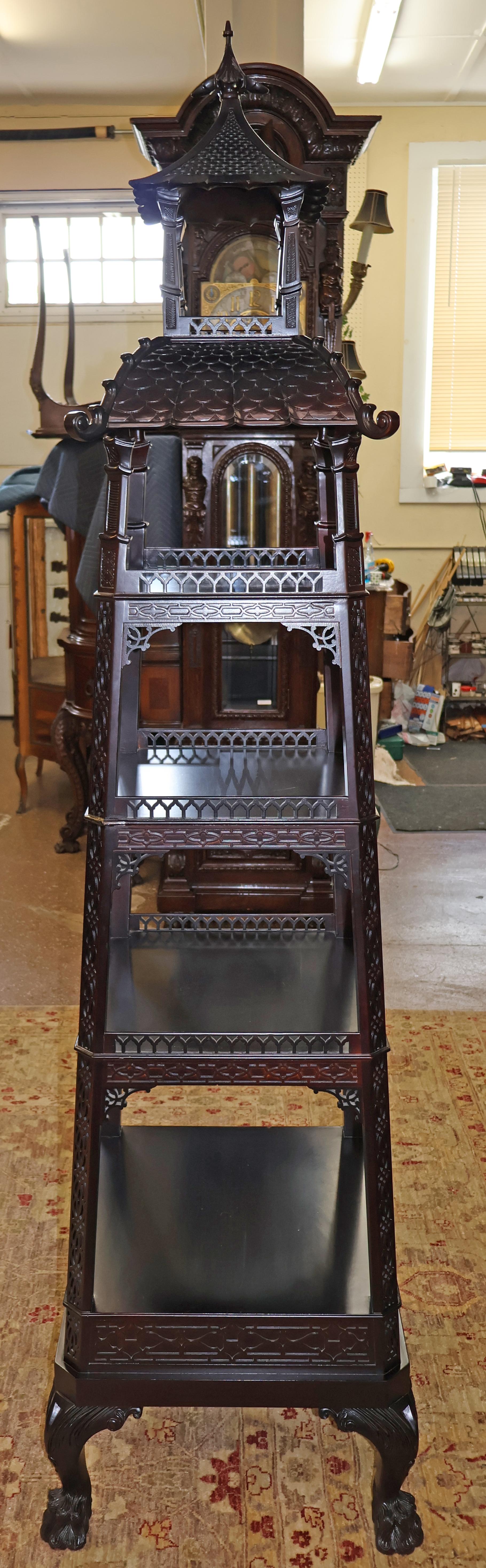 Hardwood Kindel Varney & Sons Chinese Chippendale Etagere Pagoda Vitrine