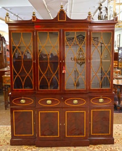 Kindel Winterthur Collection Mahogany Inlaid Bookcase China Cabinet Breakfront
