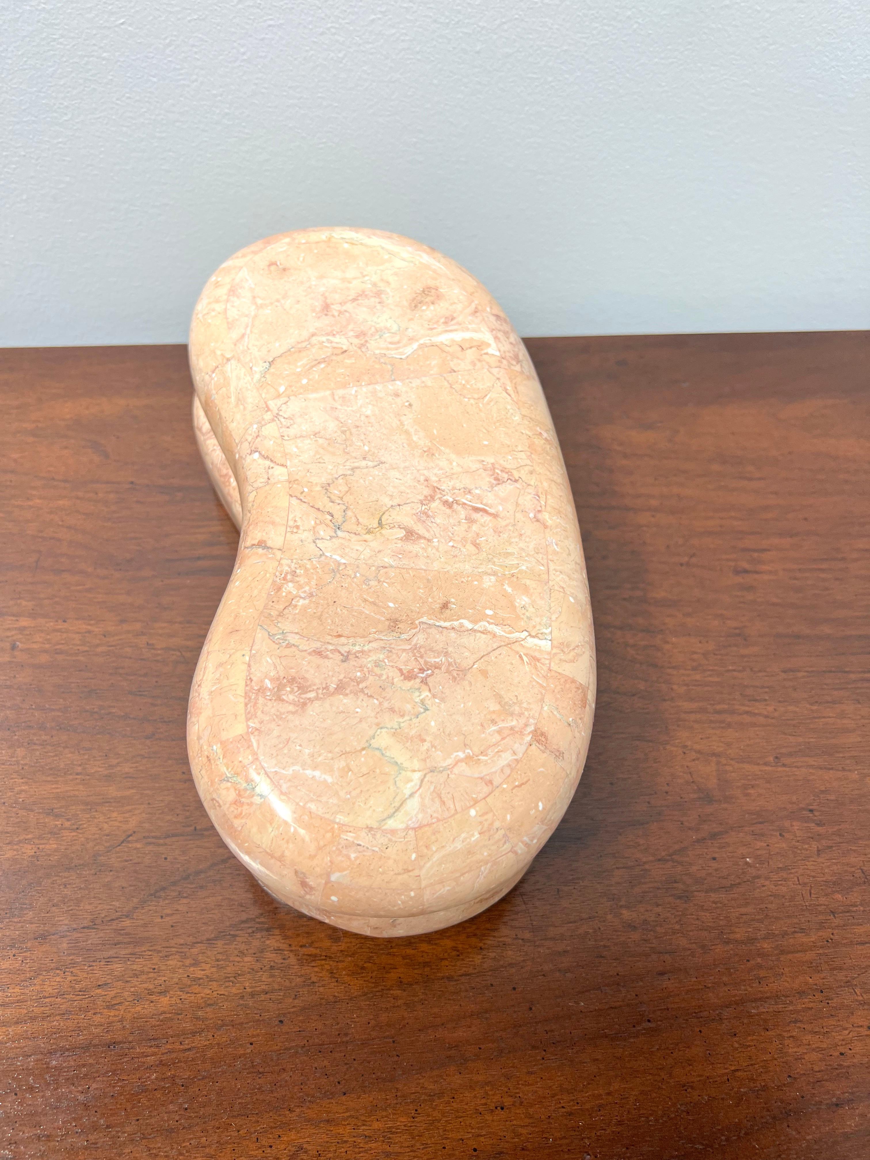 American KINDER-HARRIS DARA 1980's Pink Tessellated Stone Kidney Shaped Box For Sale