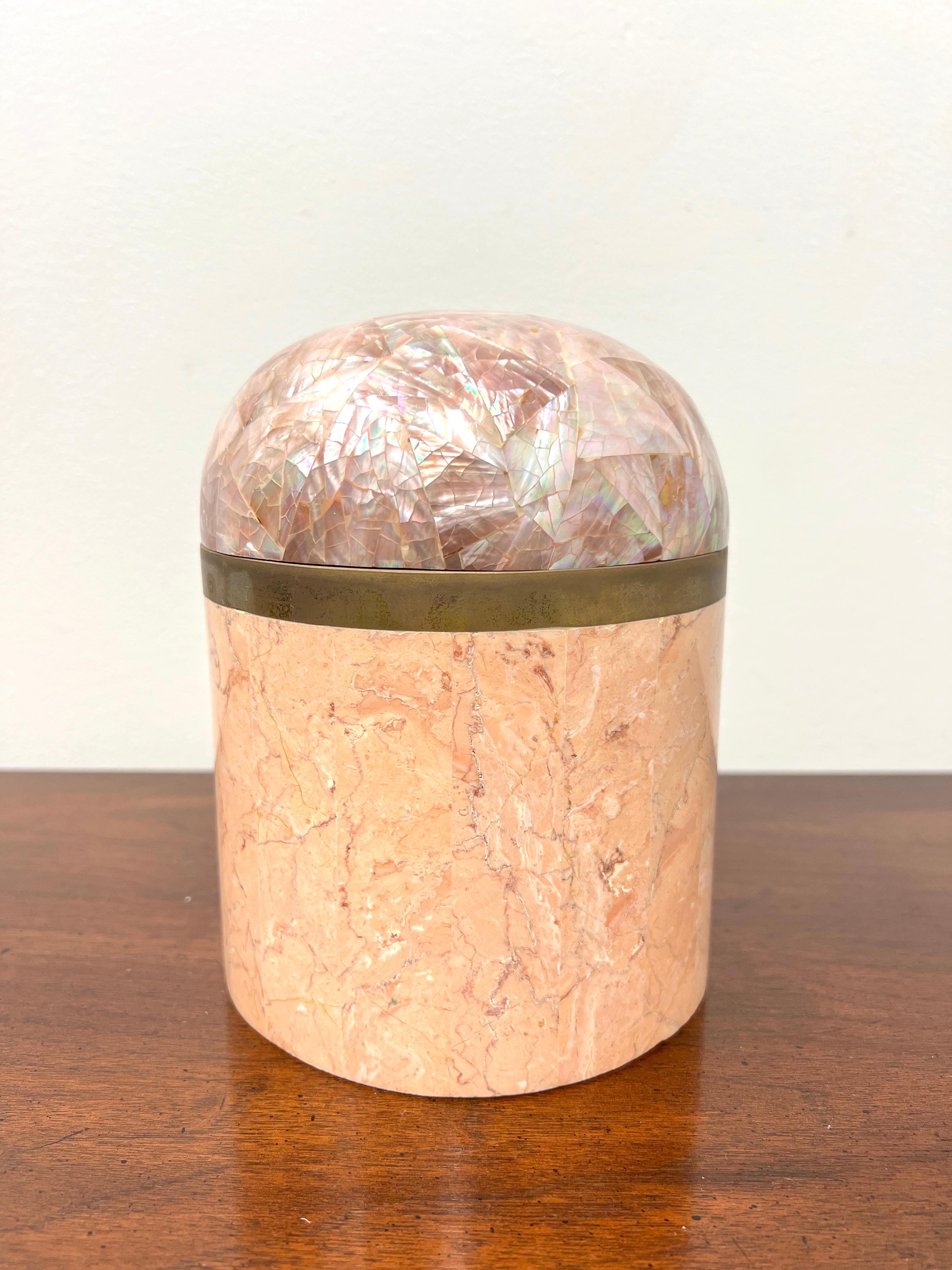 KINDER-HARRIS DARA 1980's Pink Tessellated Stone Round Box wth Dome Lid For Sale 1