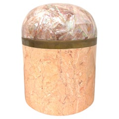 Used KINDER-HARRIS DARA 1980's Pink Tessellated Stone Round Box wth Dome Lid