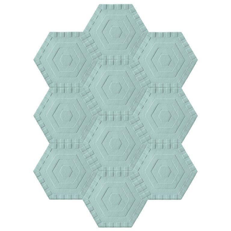 Hand-Carved Kinder Modern Extended Hexagon Sky Swizzle Blind Rug in 100% New Zealand Wool For Sale