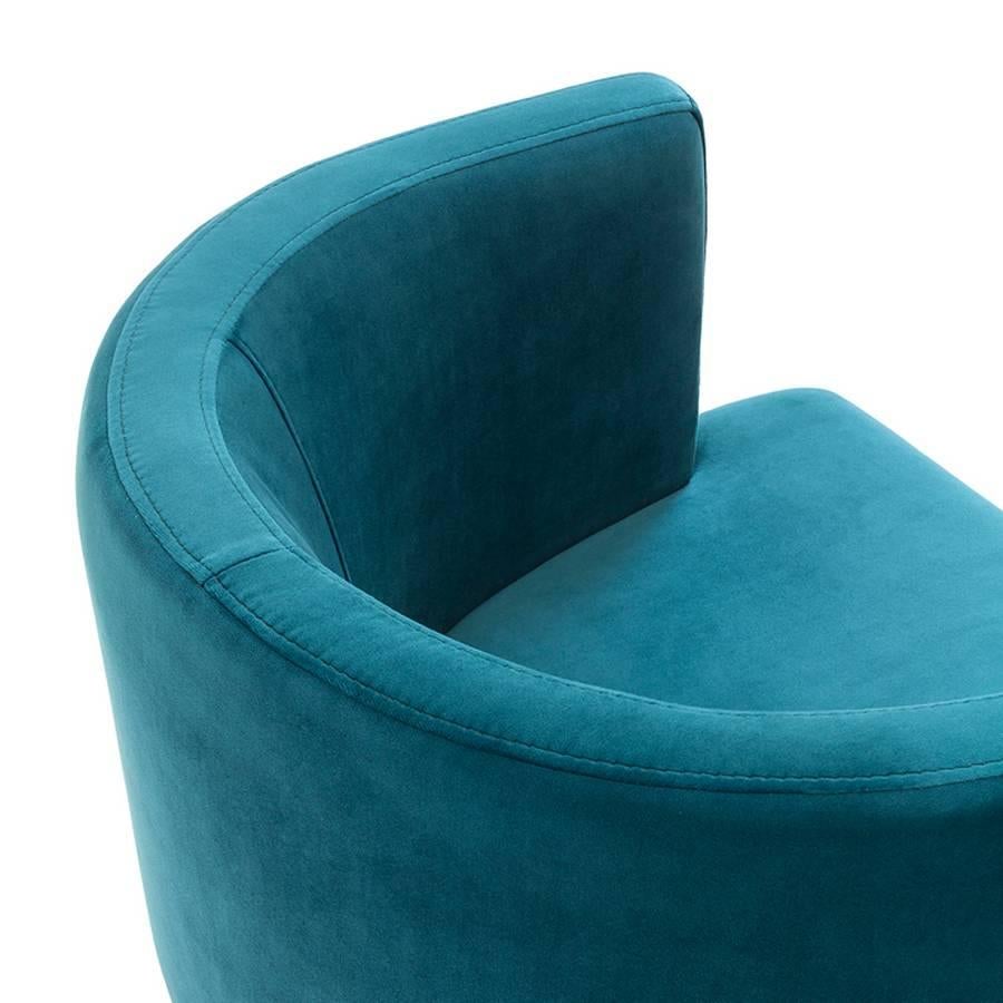 Italian Kindly Armchair Upholstered with Olive Green or Turquoise Velvet Fabric