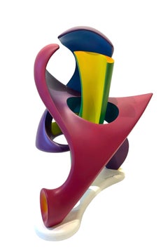 Kindlicher Geist, abstrakte Skulptur, farbenfrohe, ineinander verschlungene, geometrische Form