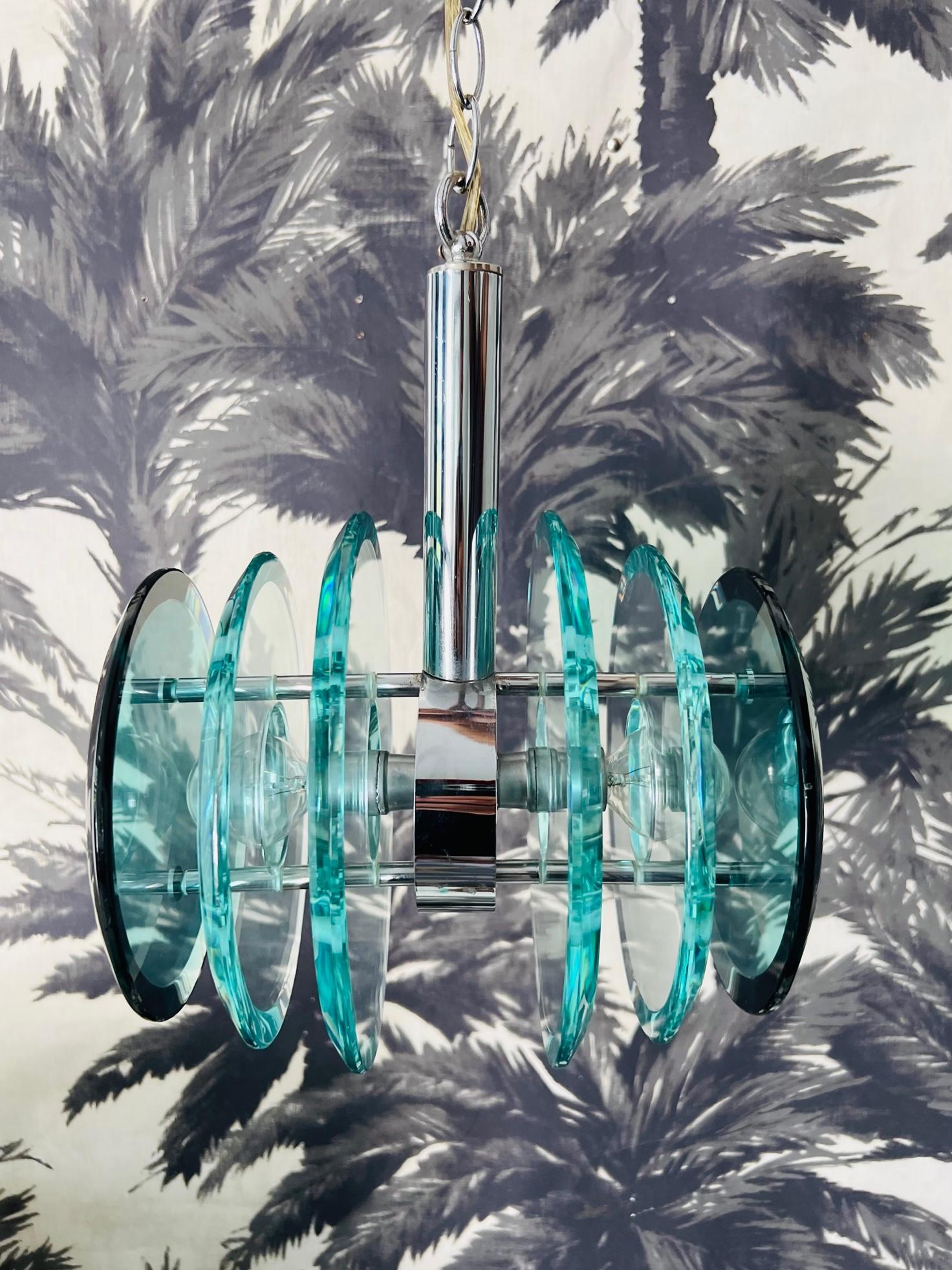 Fontana Arte Pendant Chandelier in Green Murano Glass and Chrome, Italy, 1960's For Sale 2
