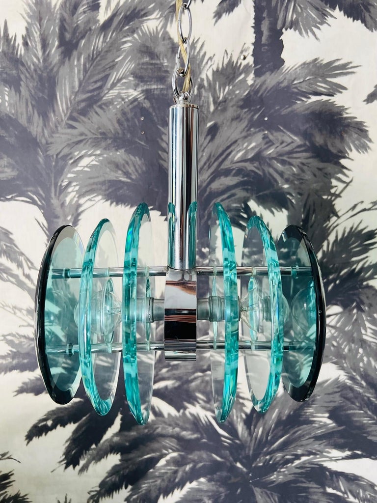 Kinetic Chandelier in Green Murano Glass and Chrome, Italy, C. 1960s For Sale 2