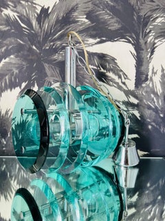 Fontana Arte Pendant Chandelier in Green Murano Glass and Chrome, Italy, 1960's