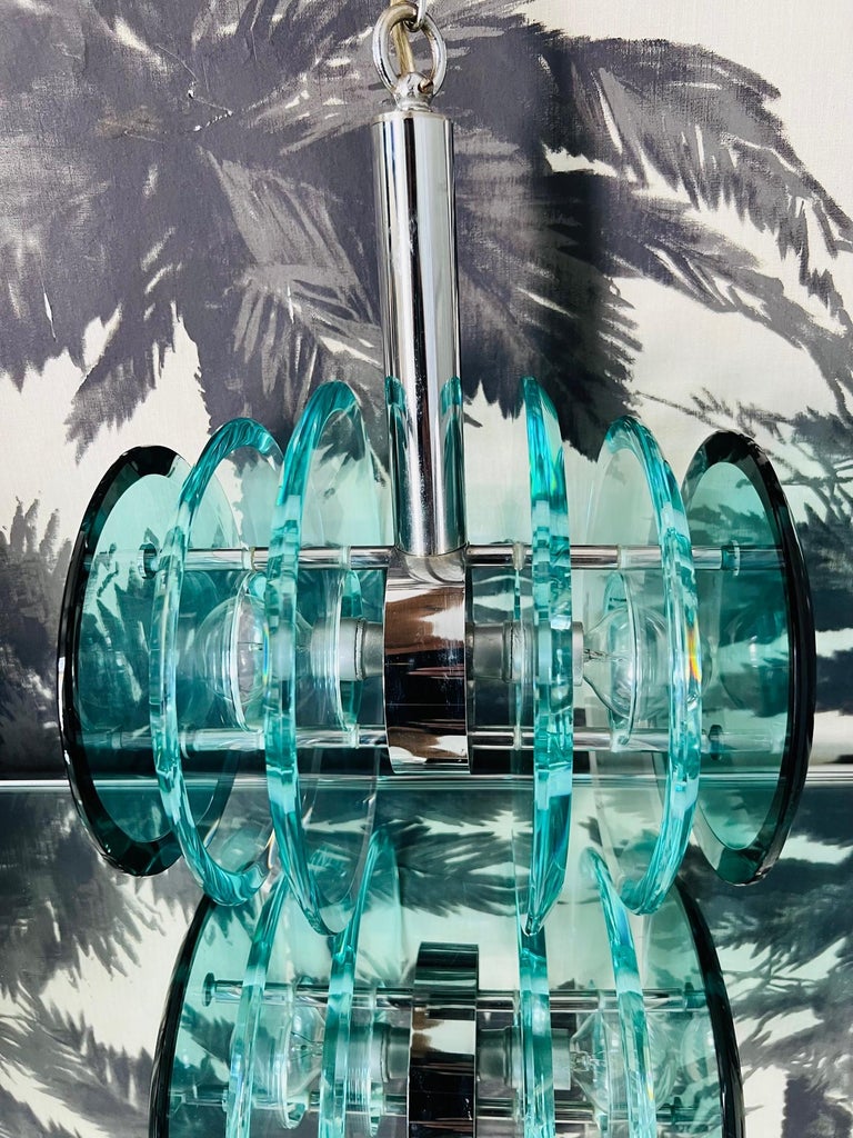 Mid-Century Modern Kinetic Chandelier in Green Murano Glass and Chrome, Italy, C. 1960s For Sale