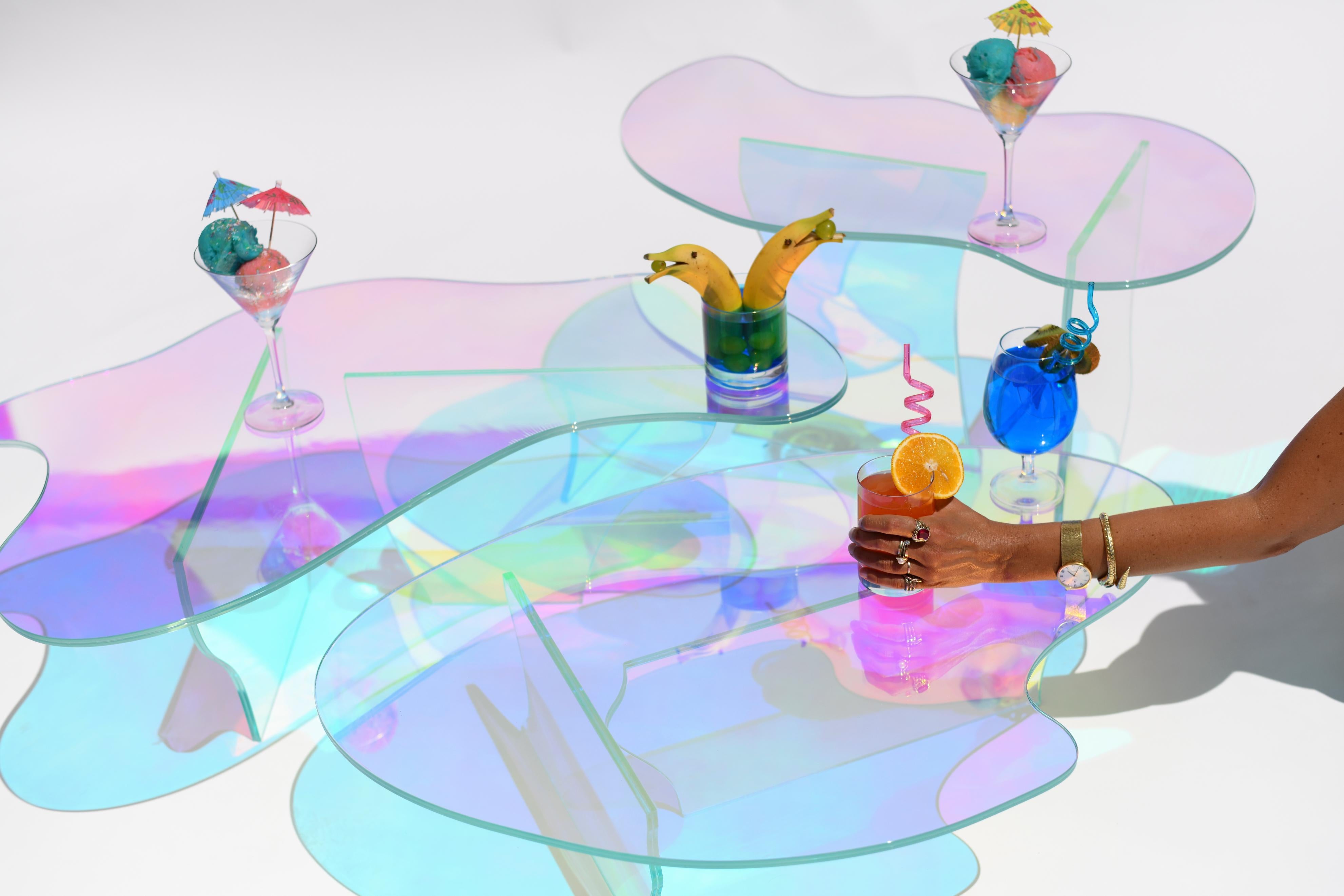 Travertine Kinetic Colors Glass Table by Brajak Vitberg
