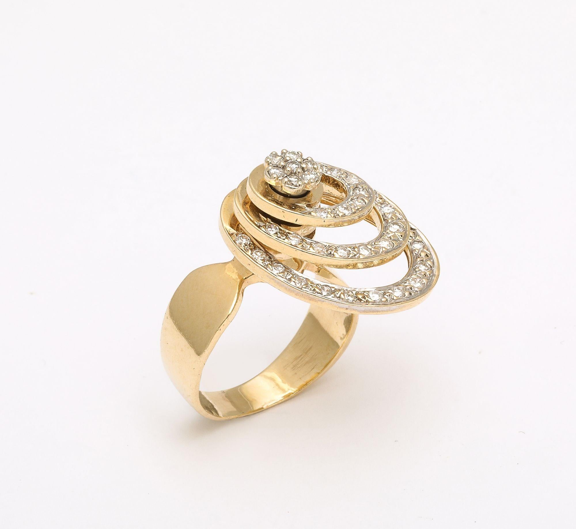 Kinetic Diamond 14 k Gold Spinner Ring For Sale 5