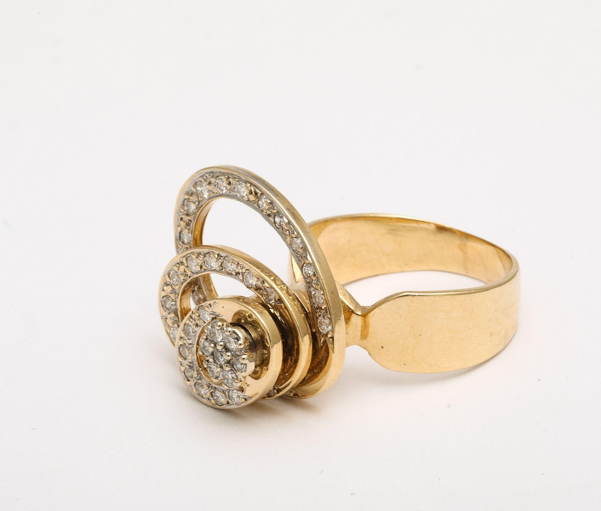 Women's or Men's Kinetic Diamond 14 k Gold Spinner Ring For Sale