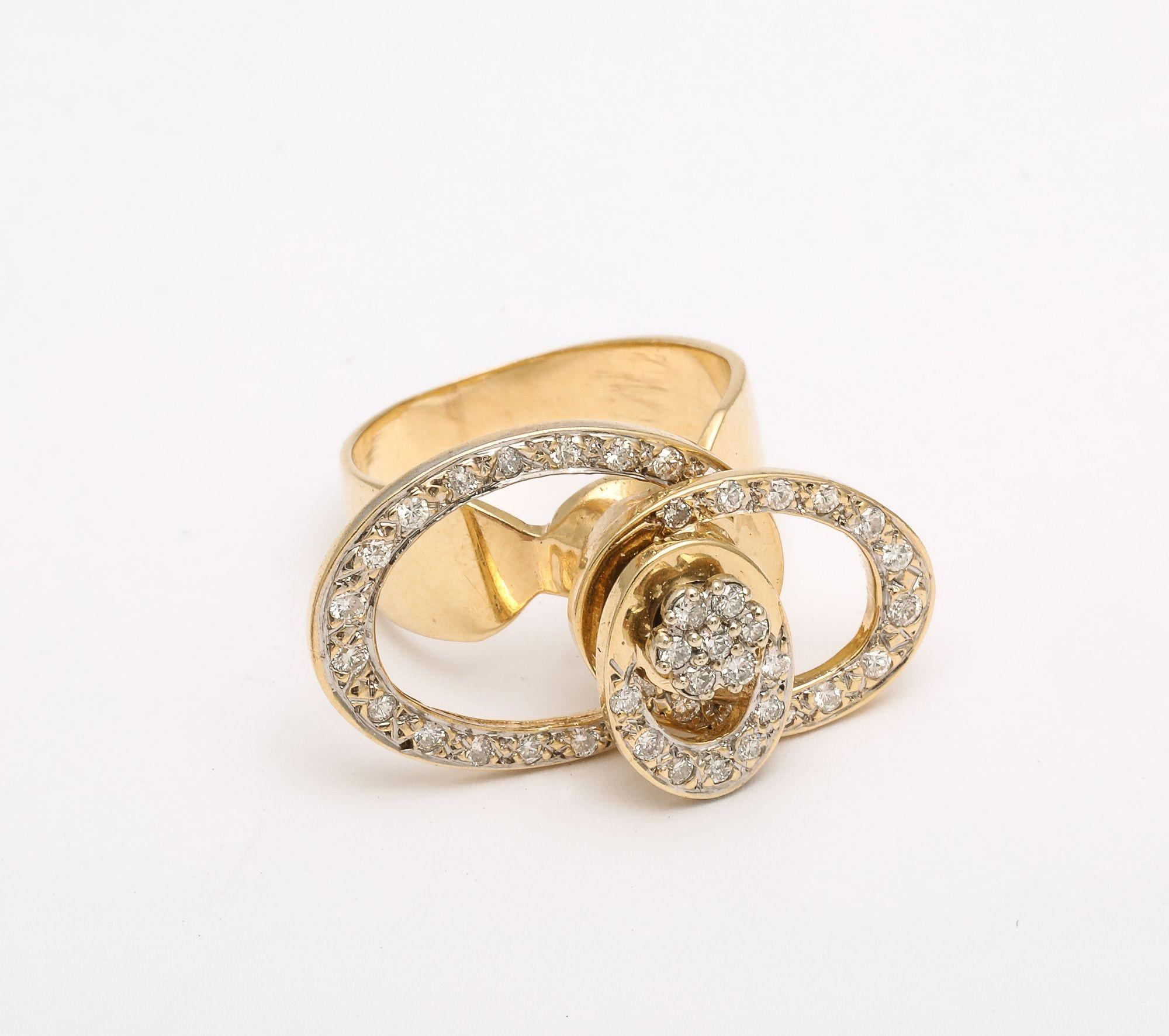 Kinetic Diamond 14 k Gold Spinner Ring For Sale 1