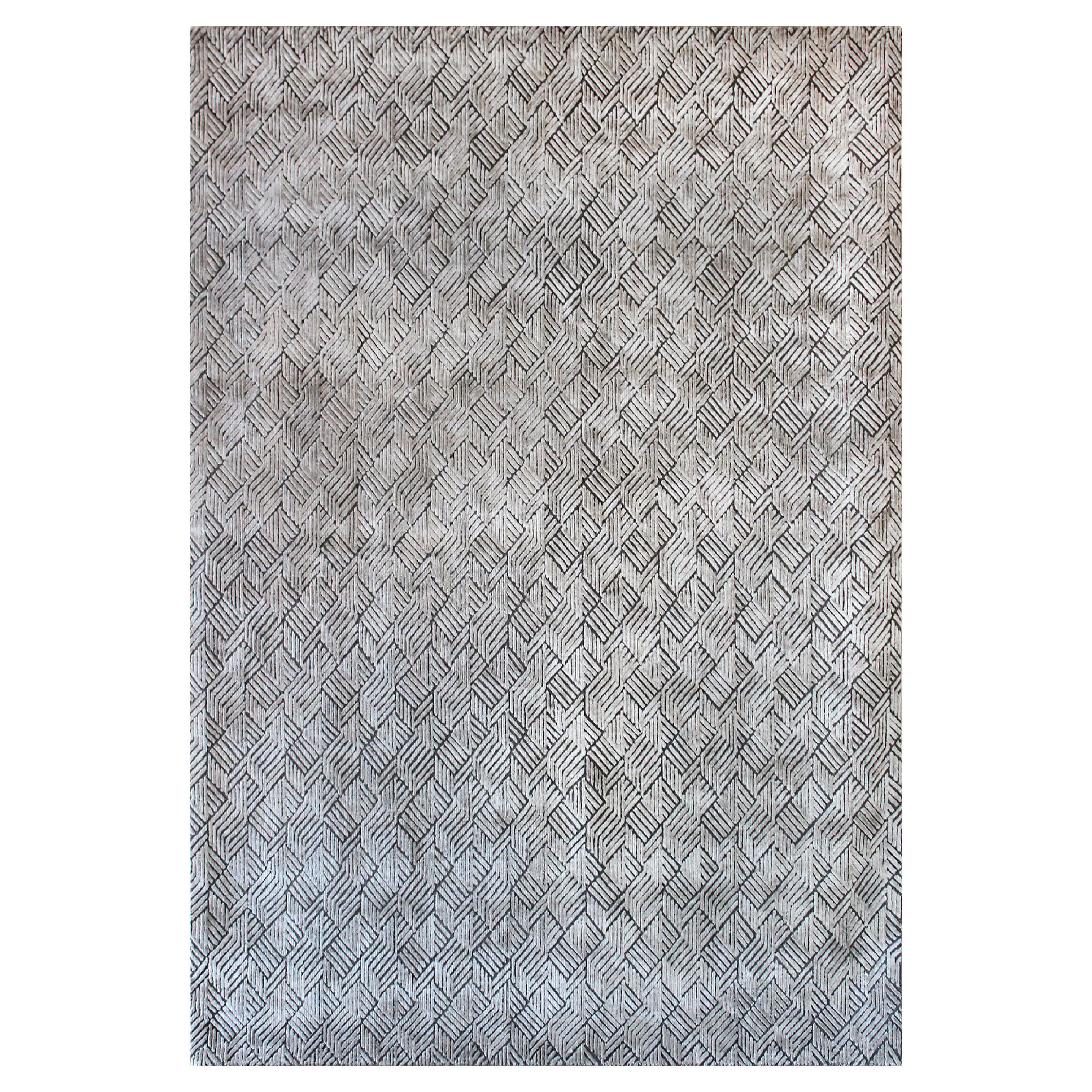 KINETIC Hand Knotted Contemporary Silk Rug in Beige & Silver Colours by Hands