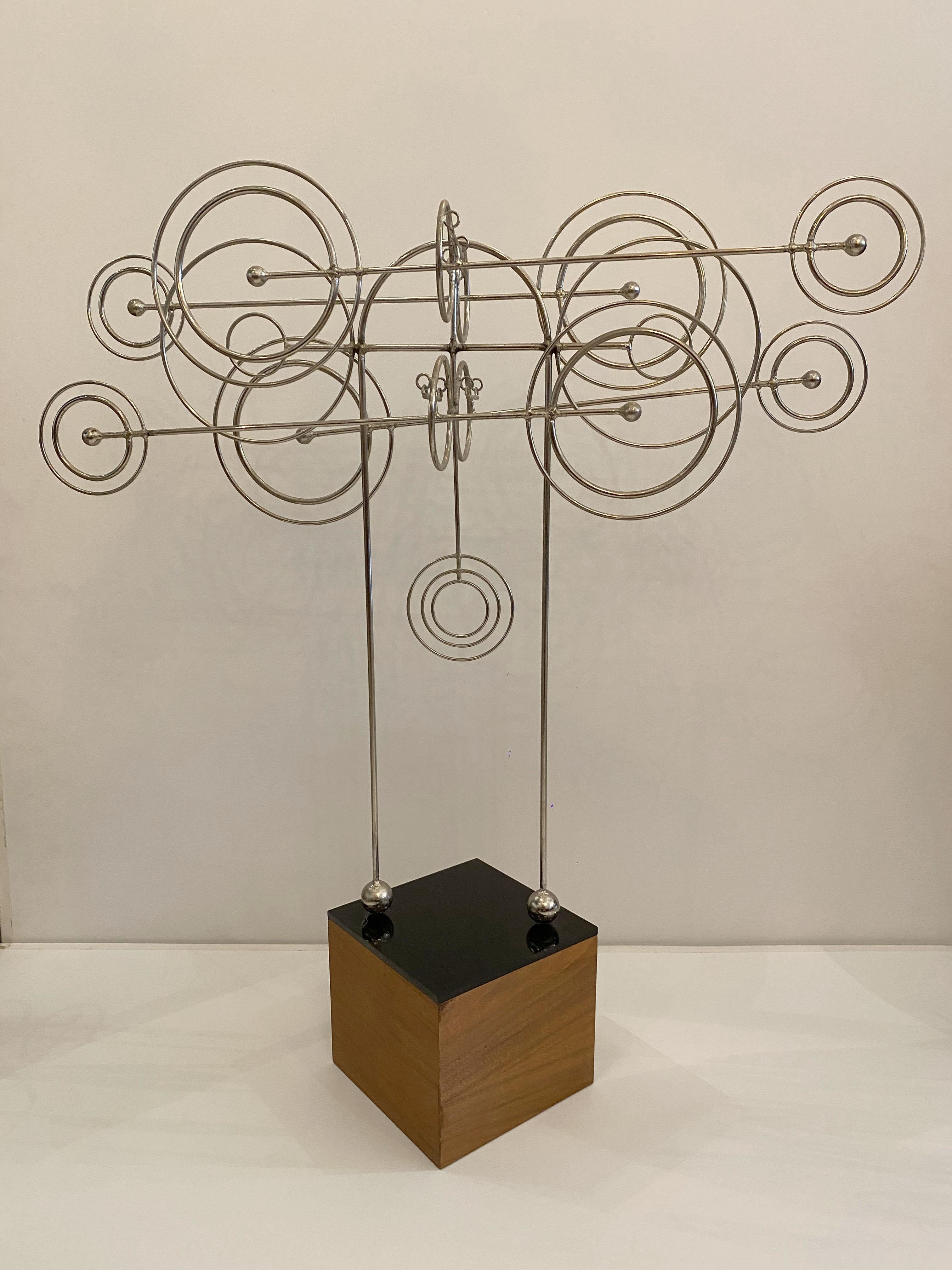 Rare 1970s Joseph Burlini metal wire abstract kinetic sculpture.