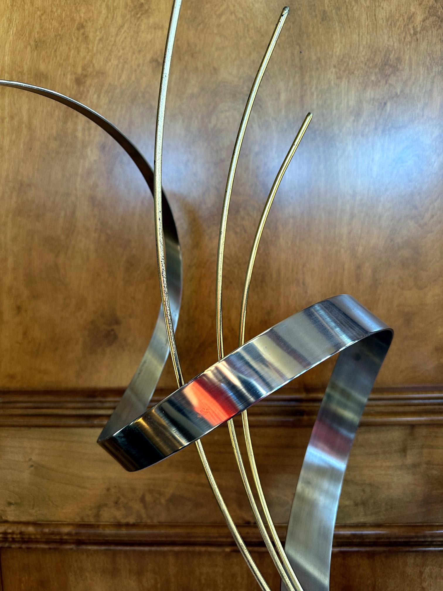 Kinetic Metal Sculpture on Marble Base by C. Jere For Sale 1
