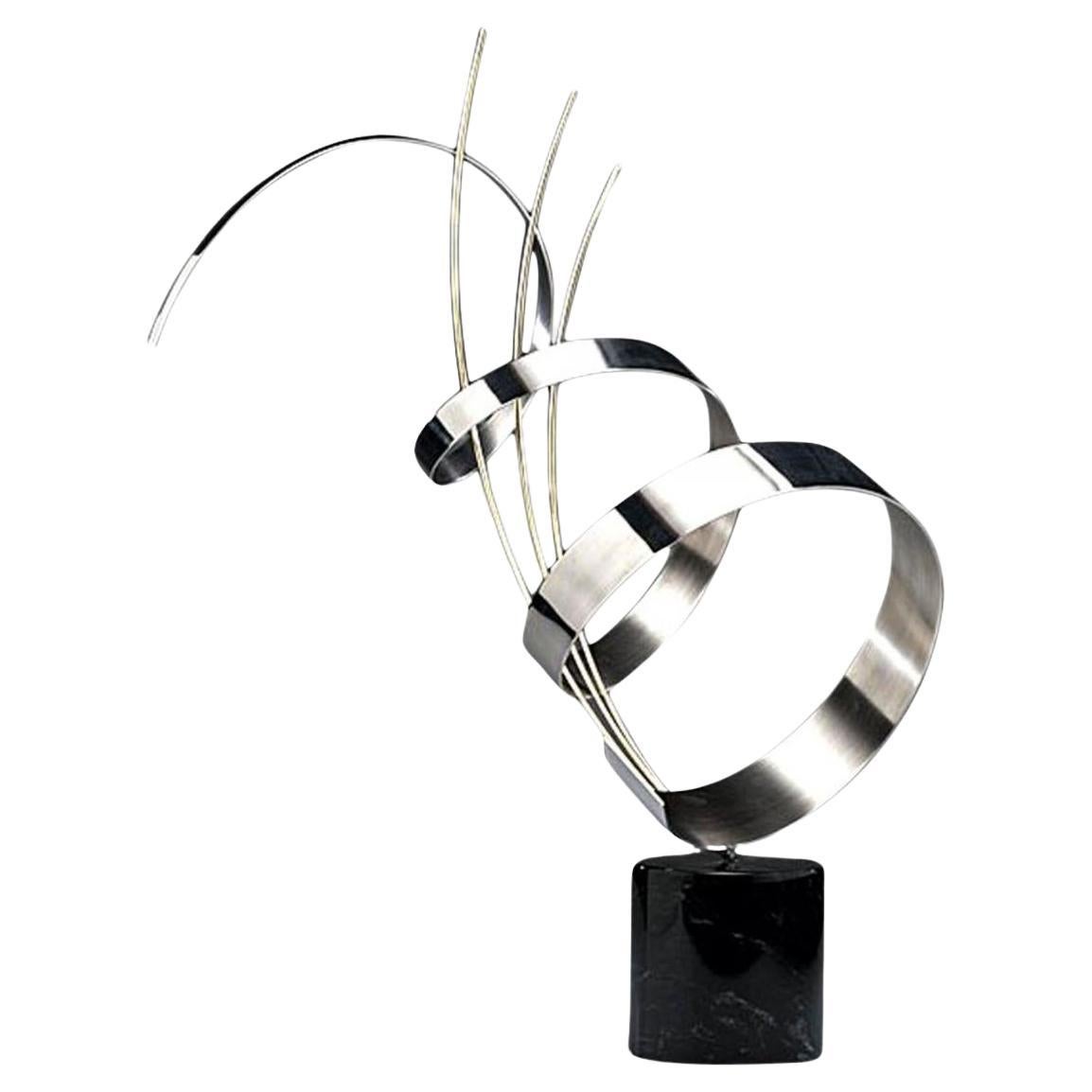 Kinetic Metal Sculpture on Marble Base by C. Jere