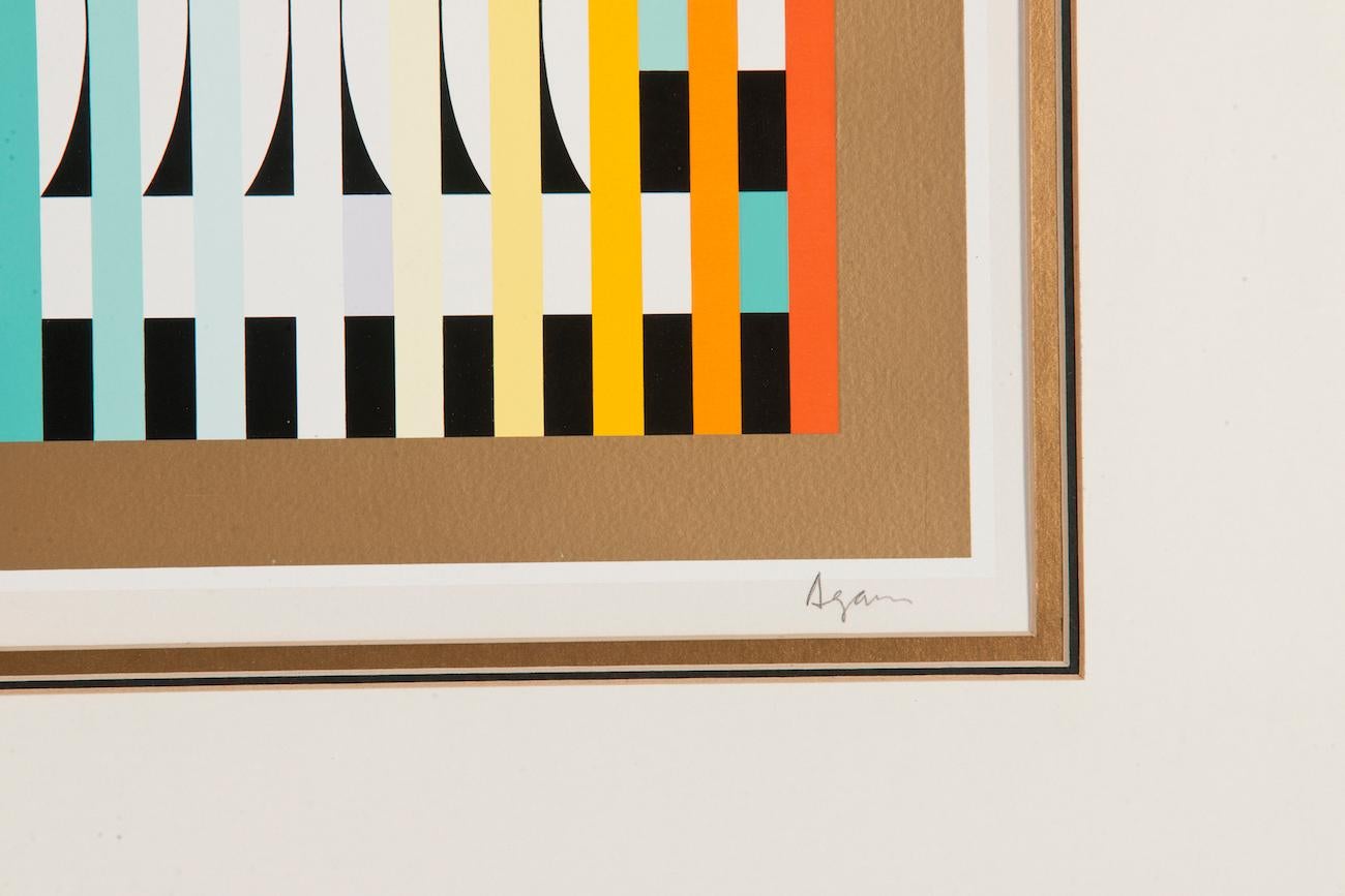 Framed Kinetic OP Art Serigraph by Yaacov Agam titled: Counter Rythm from 1980. A silkscreen, hand signed and numbered in pencil. Edition: HC 29/53.