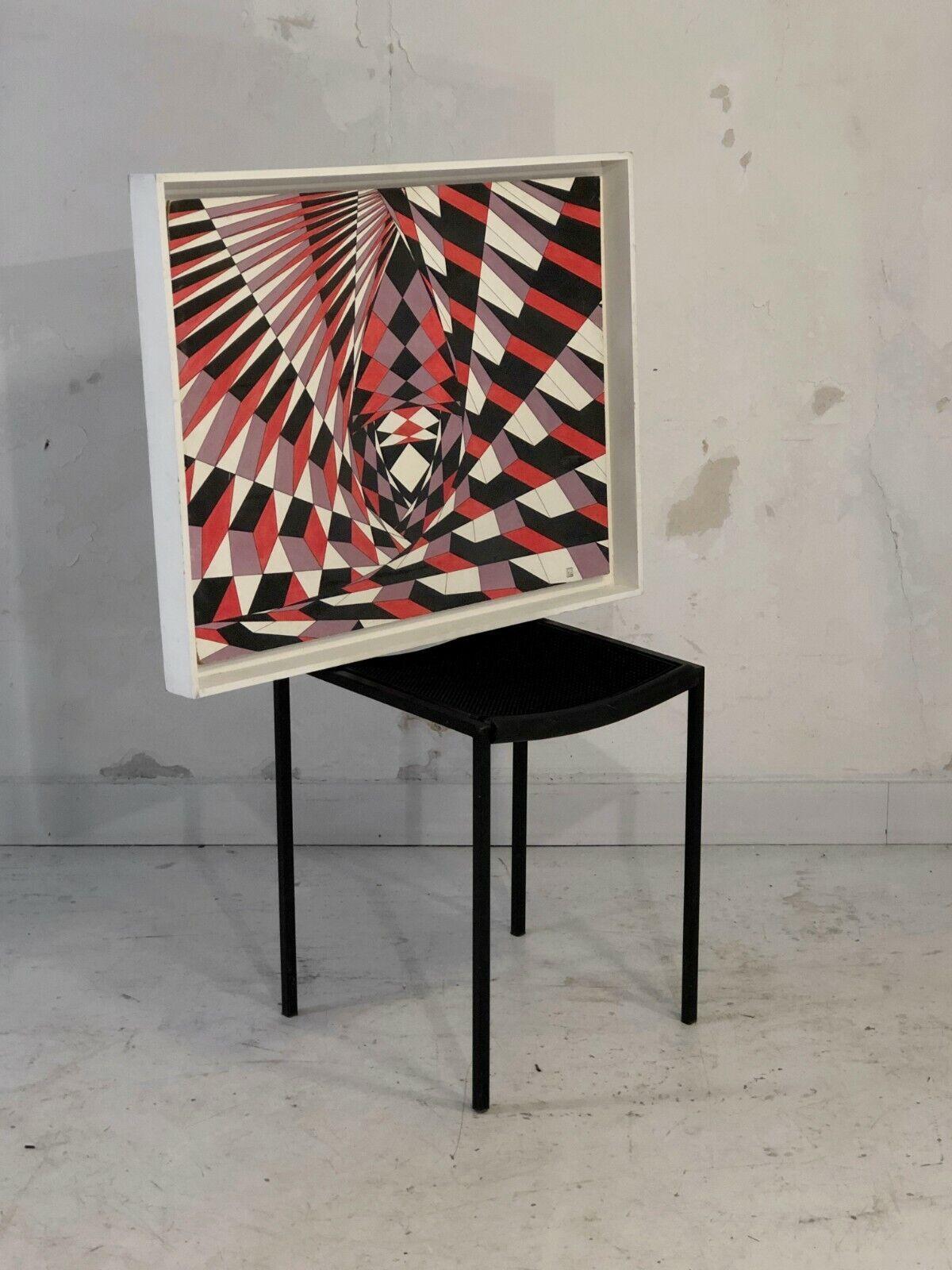 An OPTICAL POP OP-ART KINETIC PAINTING on Panel by GUY POUPPEZ, France 1968 For Sale 4