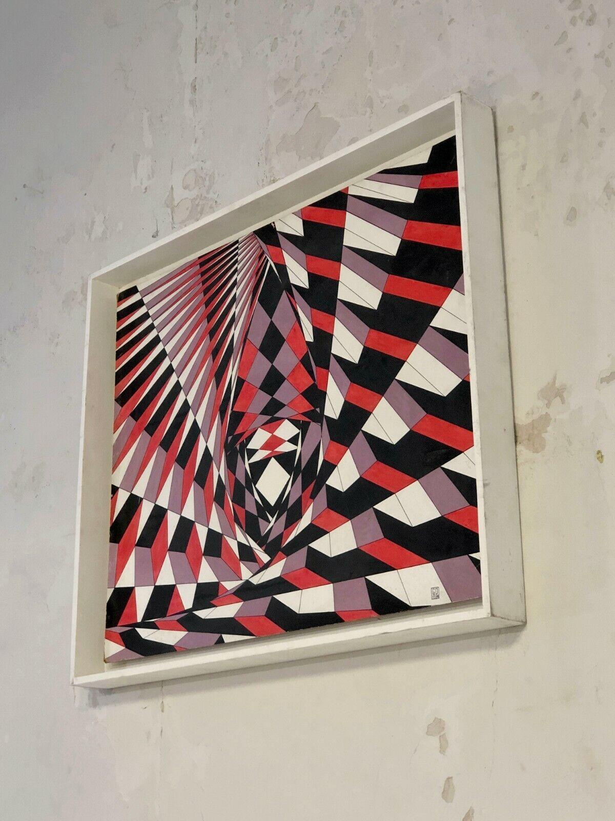 Mid-20th Century An OPTICAL POP OP-ART KINETIC PAINTING on Panel by GUY POUPPEZ, France 1968 For Sale