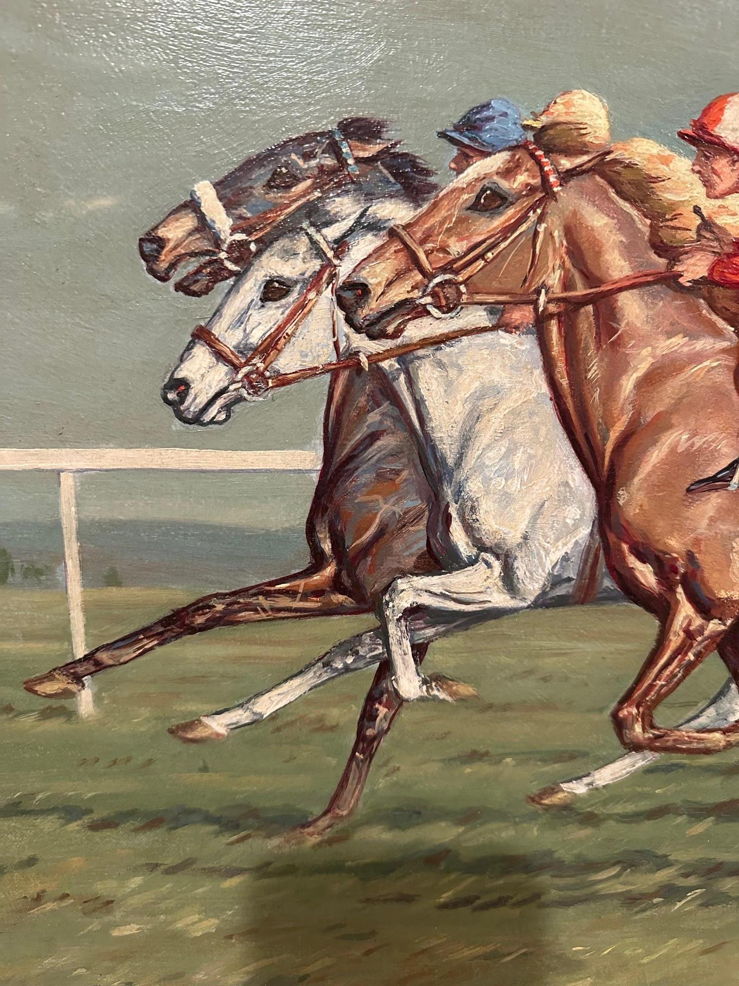 Pintura cinética de jockeys corriendo por Ninetta Butterworth en Bueno estado para la venta en Hopewell, NJ