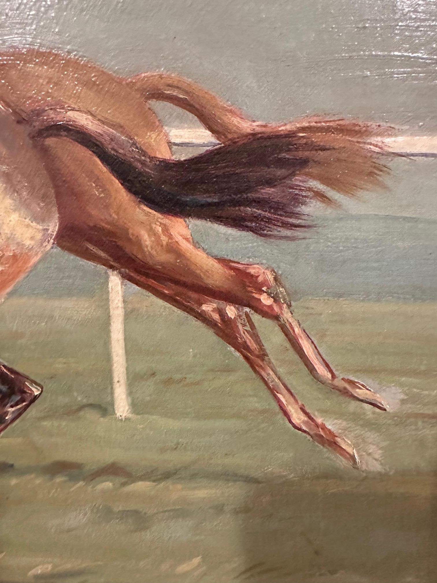 Pintura cinética de jockeys corriendo por Ninetta Butterworth finales del siglo XX en venta