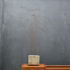 Kinetic Reeds Sculpture Incised Concrete Base Vintage 1950s Studio Craft