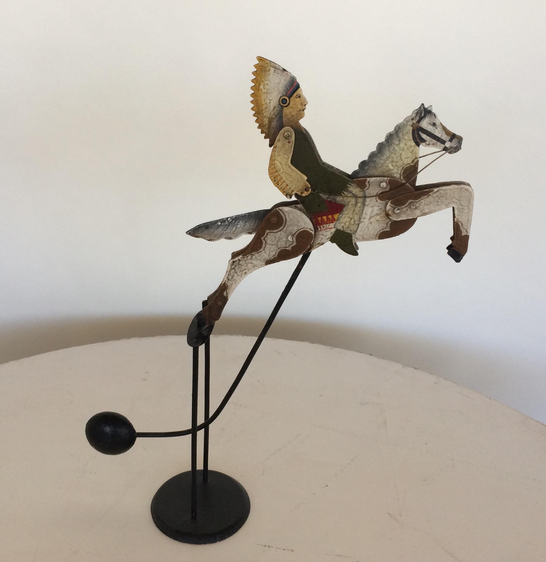 Kinetic Sculpture Native American Indian Chief Riding Horse 1