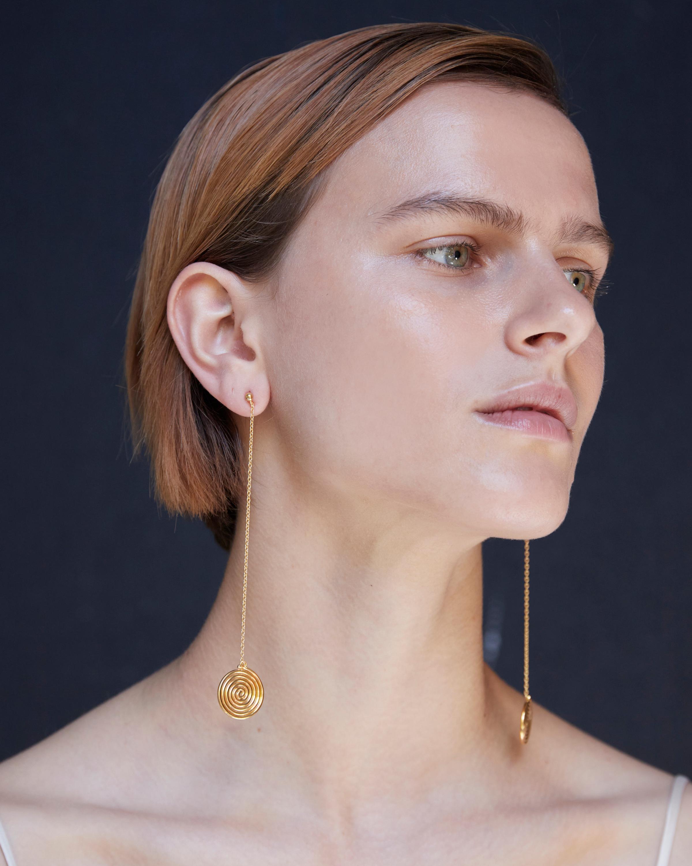 BAR Jewellery, London UK, NEVERENDING ROAD EARRINGS, Gold Plated

The Neverending road earrings are a playful drop style, inspired by the work of artists Terry Frost and Alexander Calder. These earrings are best worn with the hair tied back