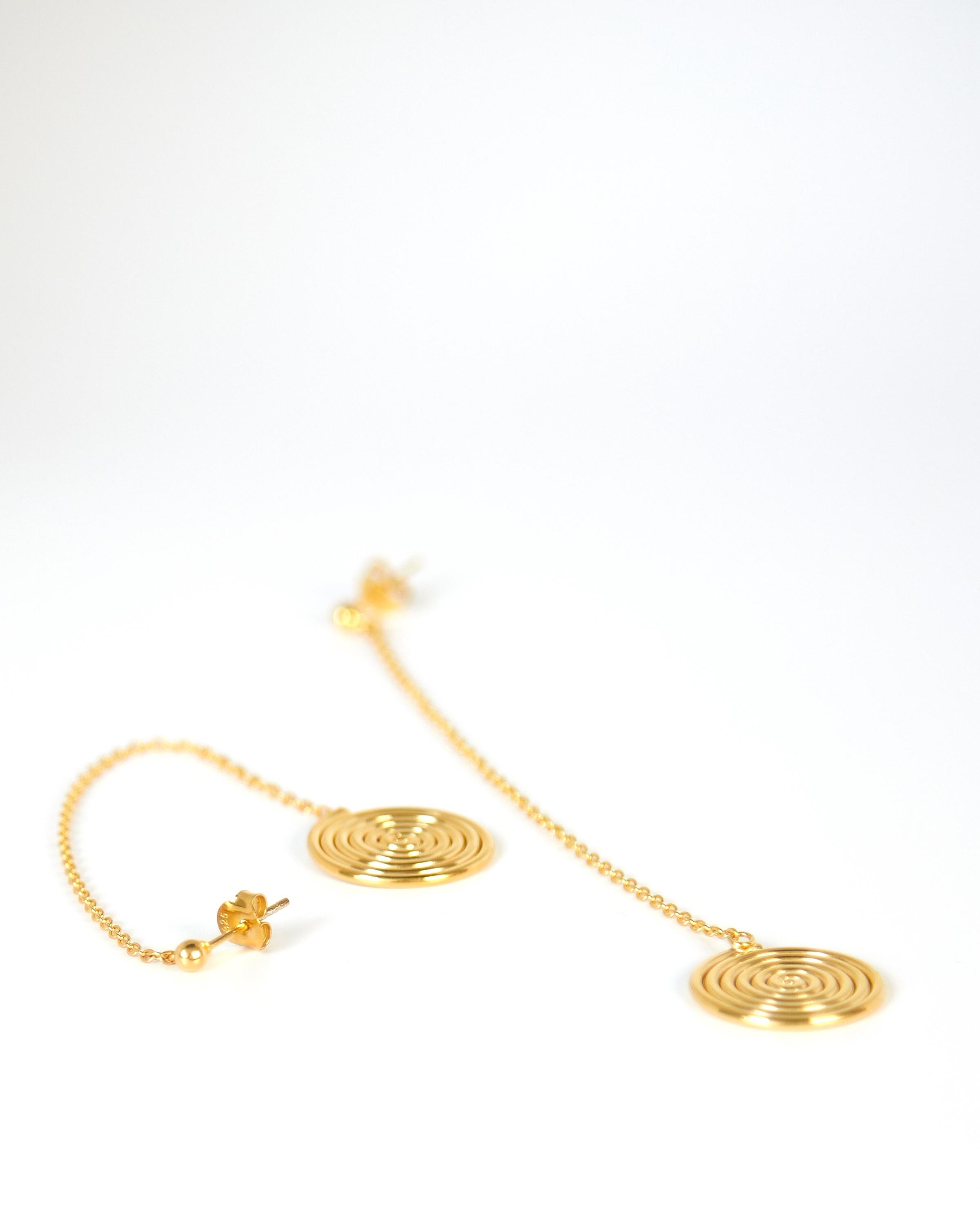 Kinetic Spiral Drop Earrings, 18 Carat Gold Plated Recycled Sterling Silver  In New Condition For Sale In London, GB