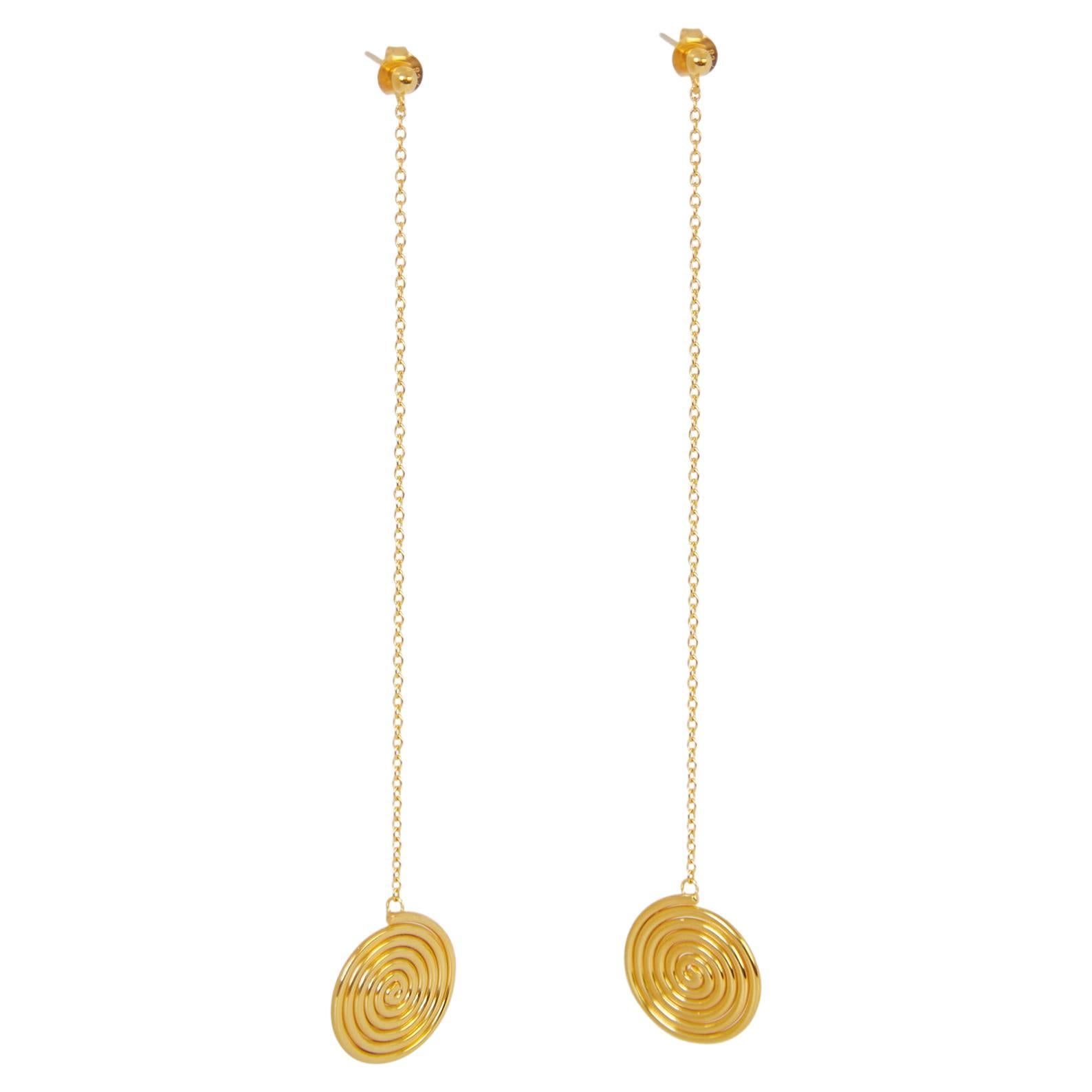 Kinetic Spiral Drop Earrings, 18 Carat Gold Plated Recycled Sterling Silver  For Sale