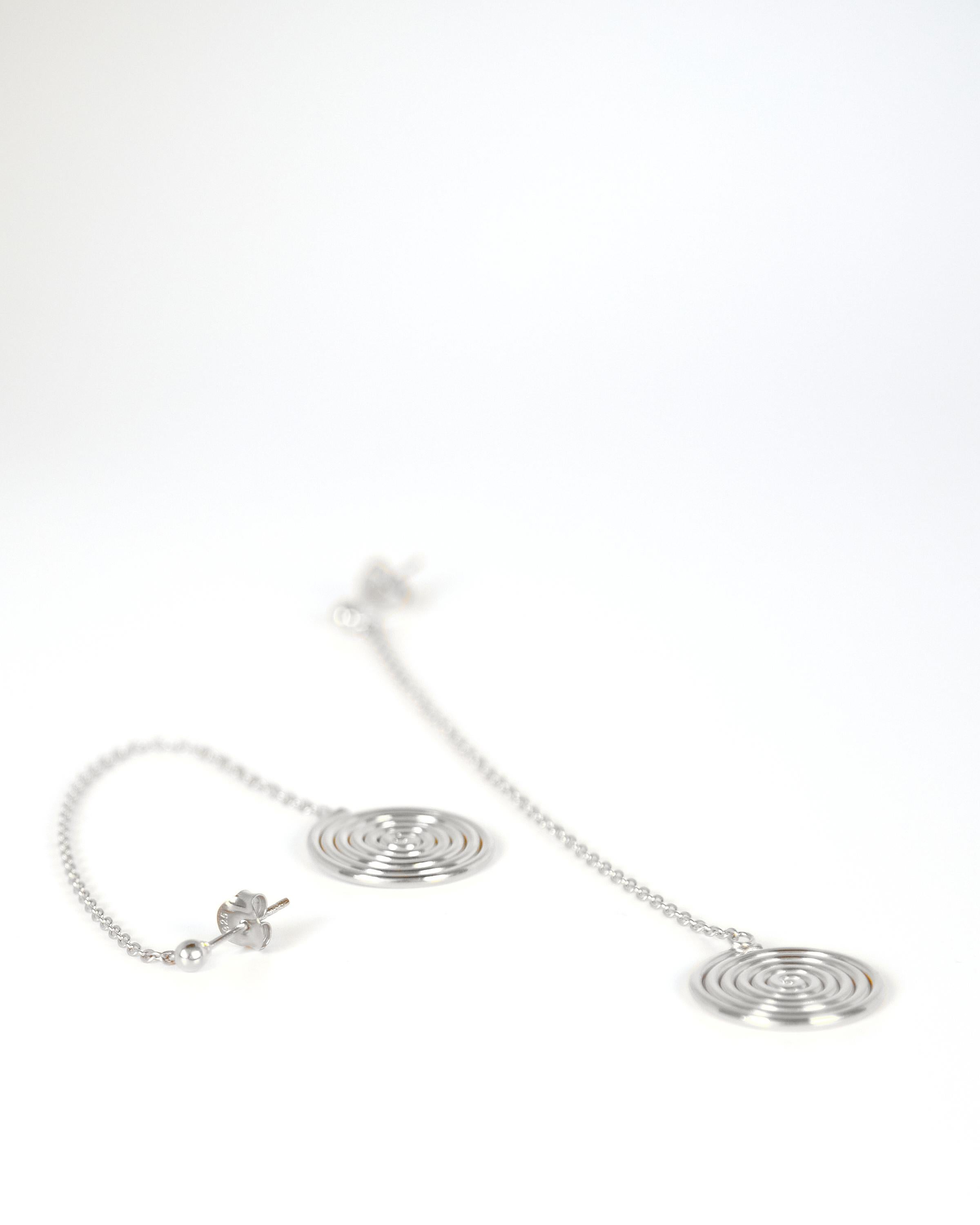 Modern Kinetic Spiral Drop Earrings in Recycled Silver  For Sale