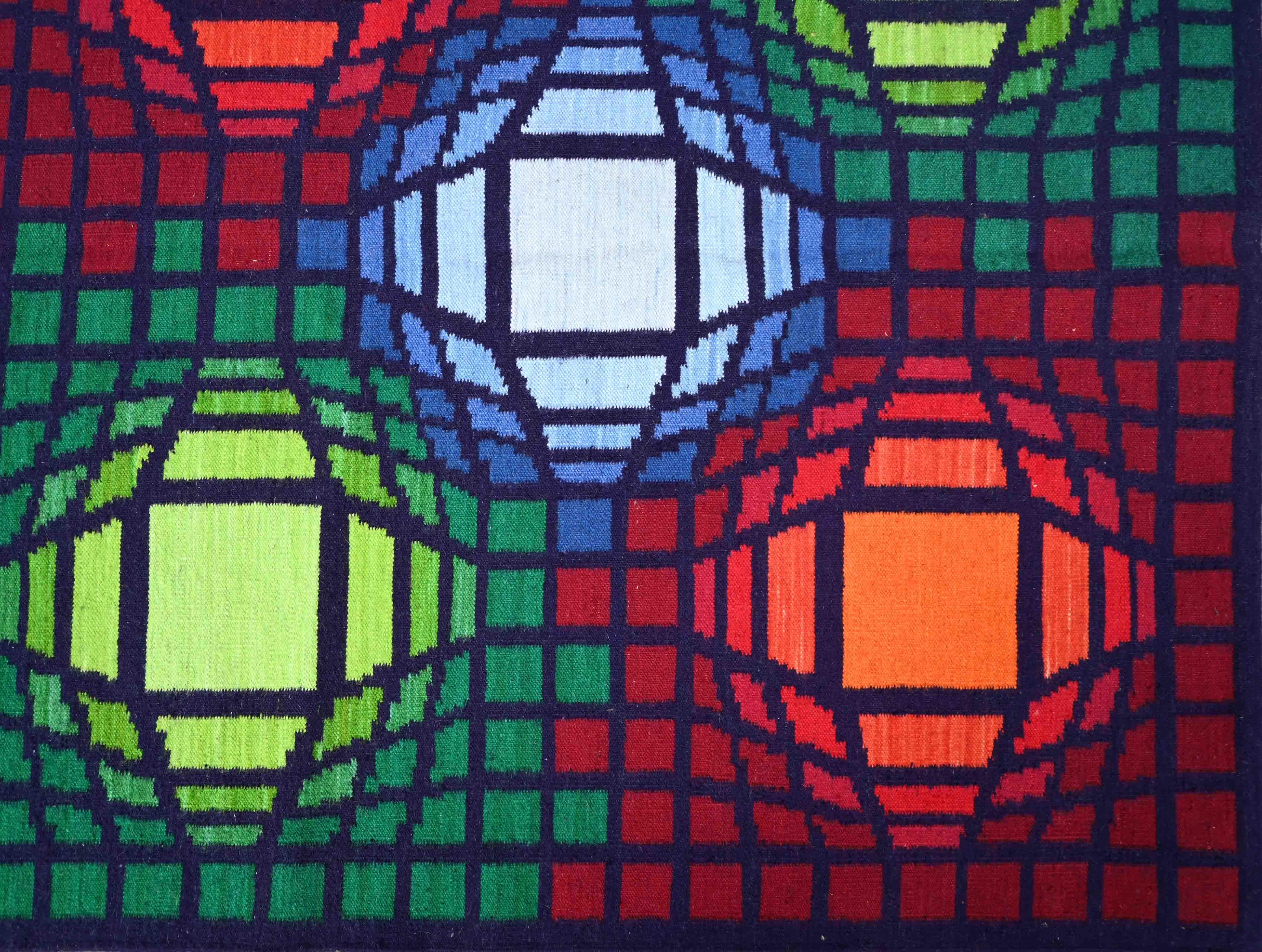 Aubusson Kinetic Tapestry LM1985 Signed Jakubczyk - In the style of Vasarely - No. 1377 For Sale
