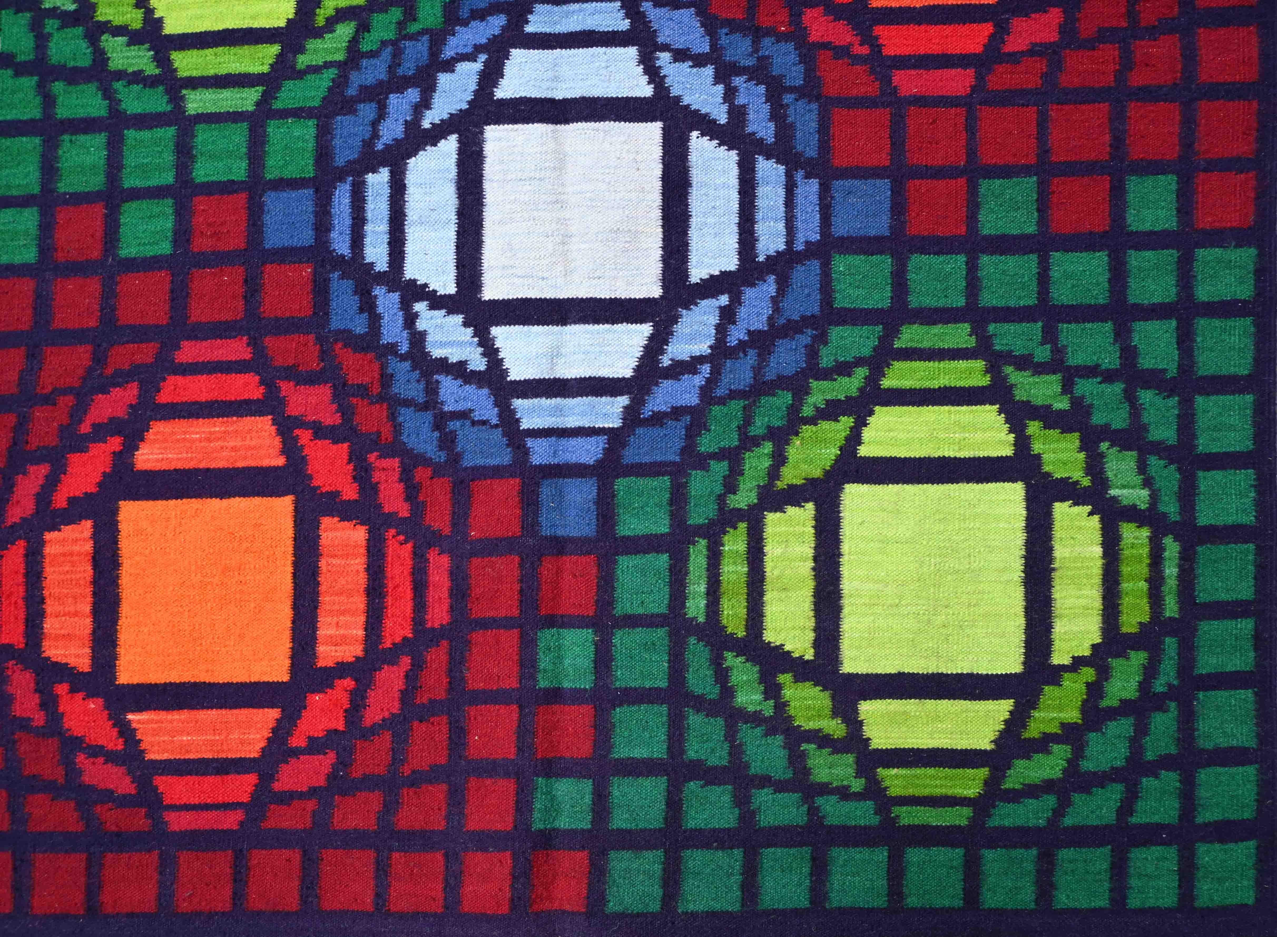 Aubusson Tapisserie cinétique LM1985 Signé Jakubczyk - Dans le style de Vasarely - n° 1377