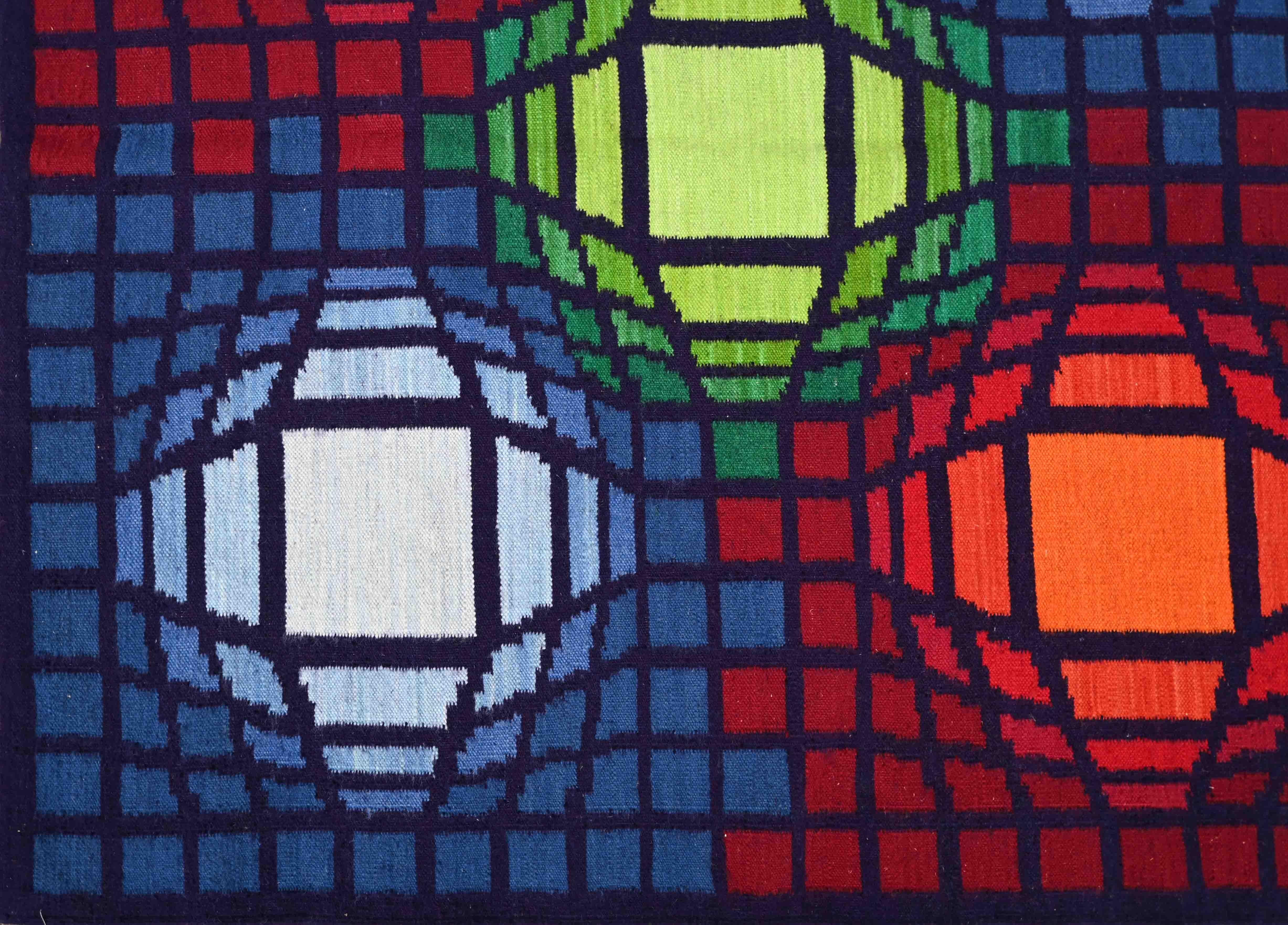 Kinetic Tapestry LM1985 Signed Jakubczyk - In the style of Vasarely - No. 1377 In Excellent Condition For Sale In Paris, FR