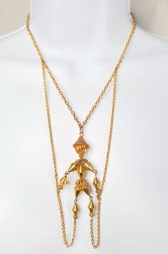 KineticPuppetStringsPinocchio GoldTexturedChainLink3Strand Early20thC. Necklace