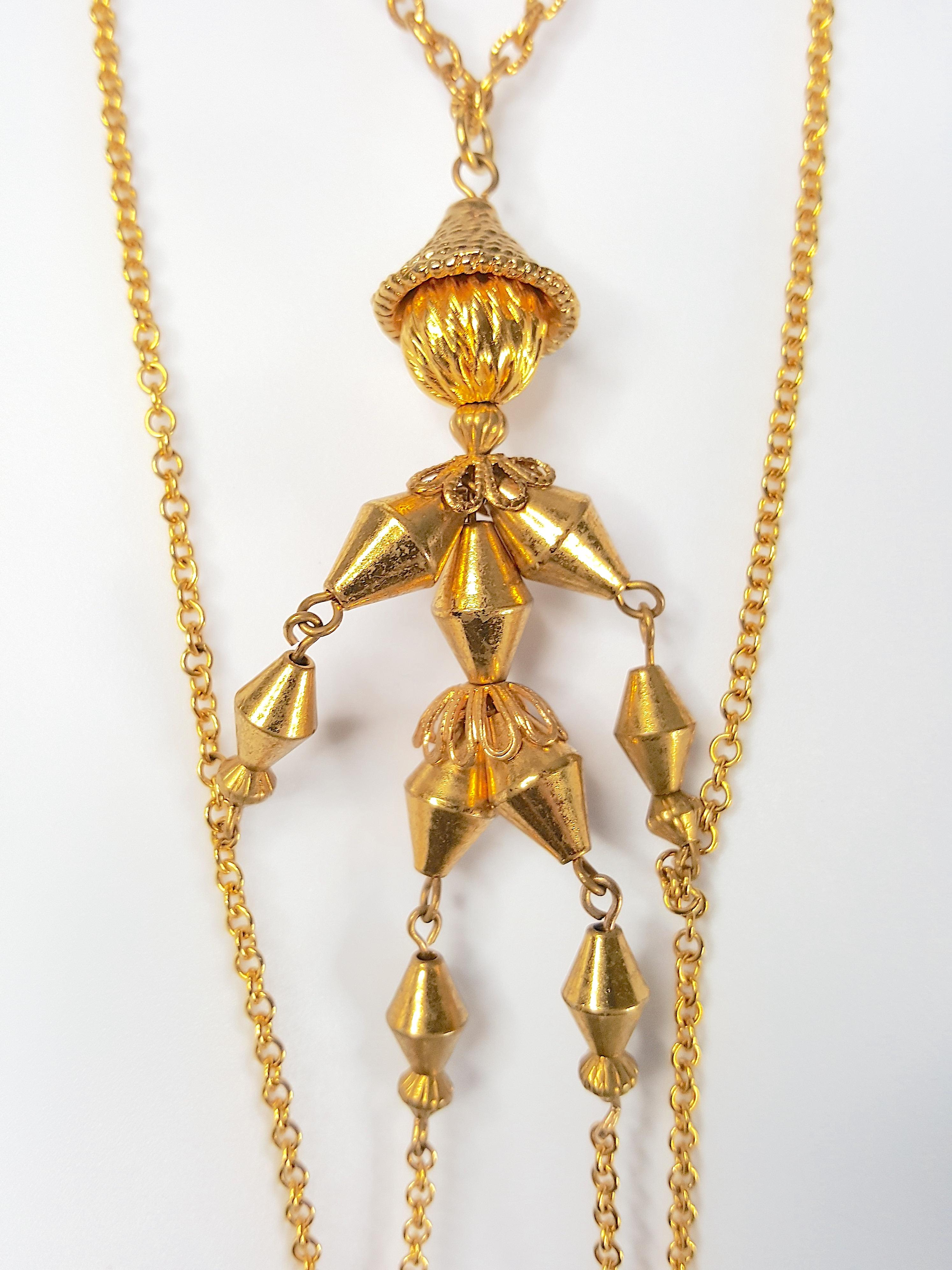 Artisan KineticPuppetStringsPinocchio GoldTexturedChainLink3Strand Early20thC. Necklace For Sale