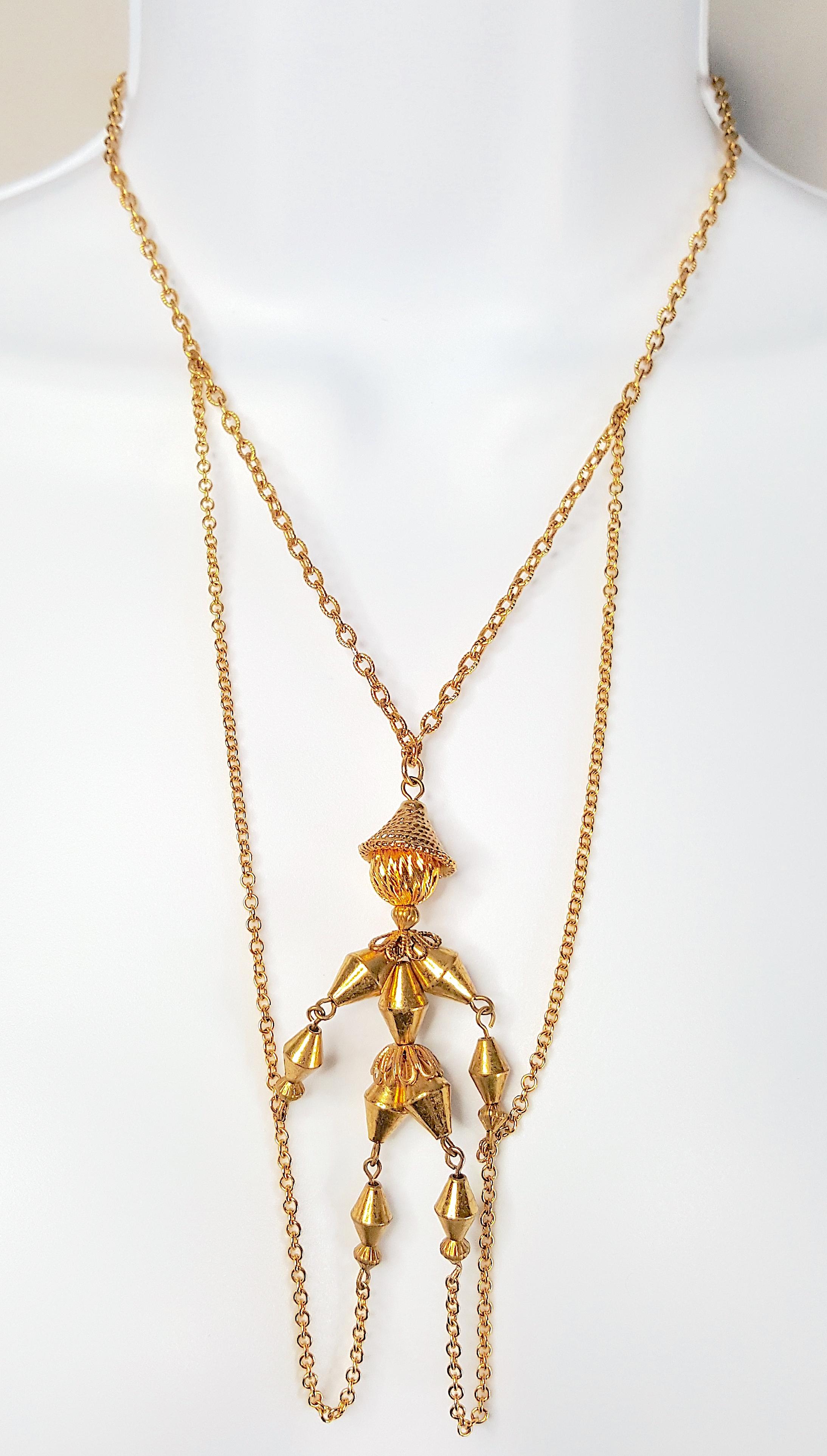 Women's or Men's KineticPuppetStringsPinocchio GoldTexturedChainLink3Strand Early20thC. Necklace For Sale