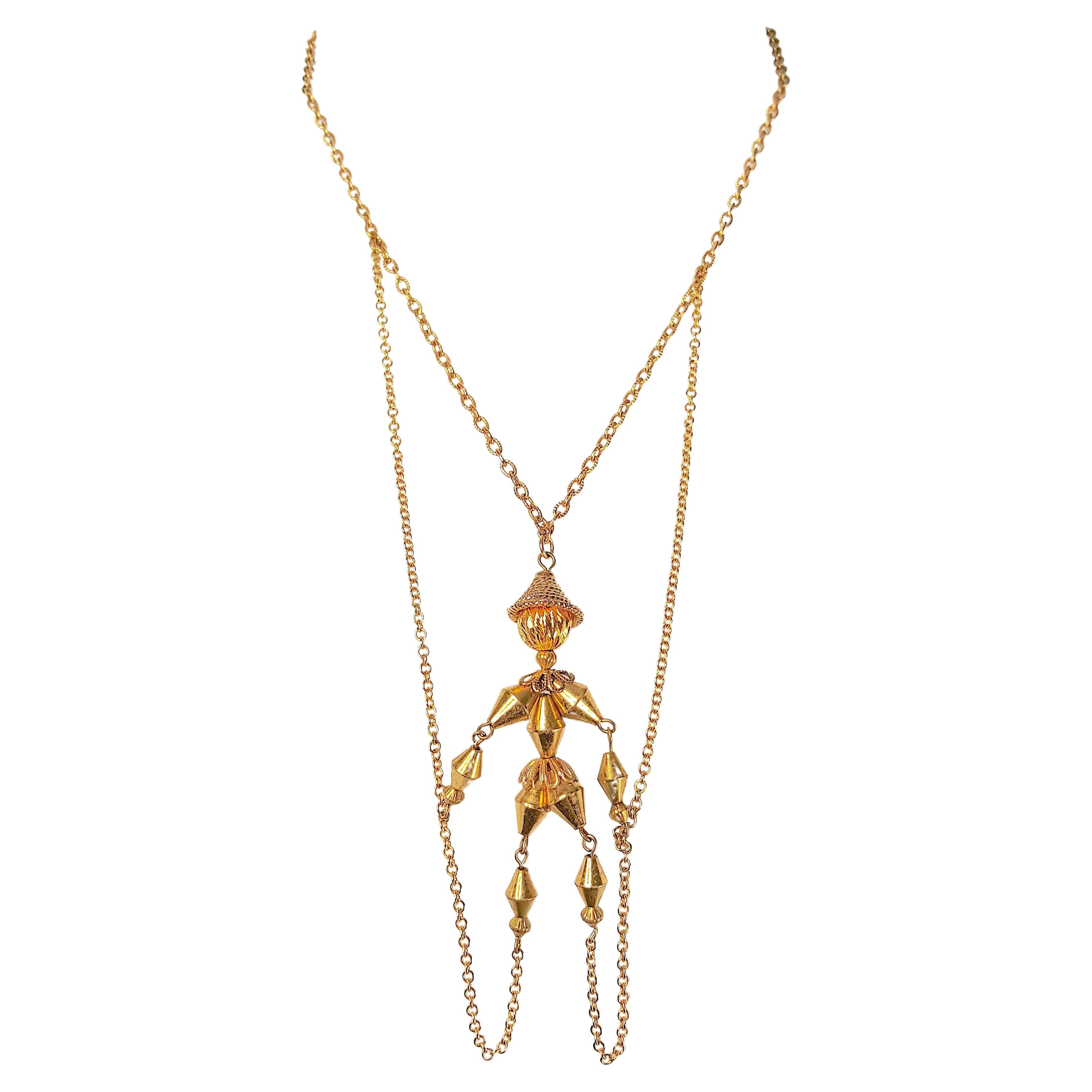 KineticPuppetStringsPinocchio GoldTexturedChainLink3Strand Early20thC. Necklace For Sale