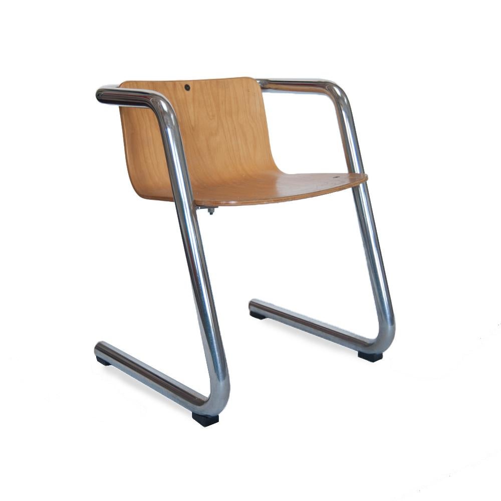 Kinetics Child Chair Pair in Molded Plywood and Chrome, Vintage, Canada, 1970s
Kinetics Child Chair Pair
Manufactured by Haworth
Vintage, Canada, 1970s
Molded Plywood and Chrome
H 21 in, W 17 in, D 16 in, (seat H 14.5 in) 

priced as pair;