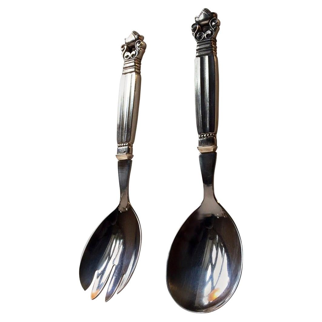 King Acorn Sterling Salad Serving Set by Johan Rohde for Georg Jensen