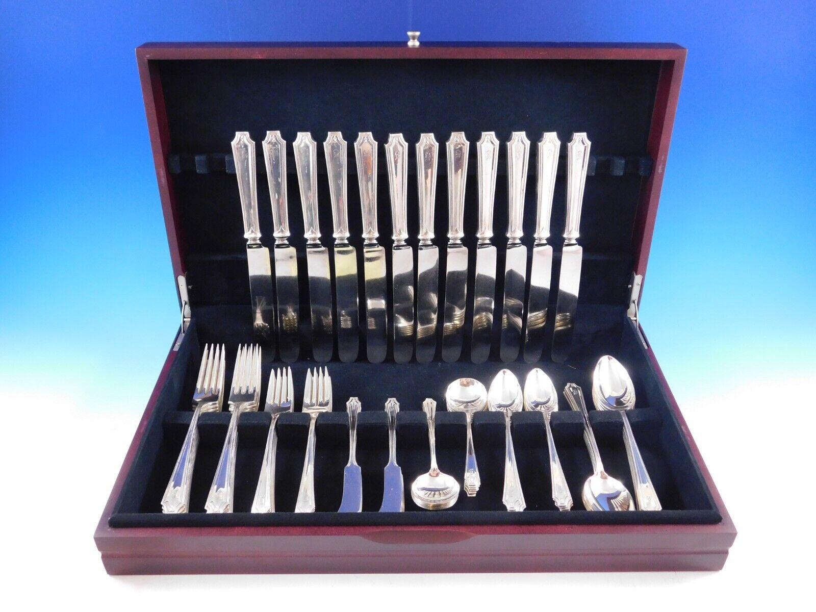 Dinner Size King Albert by Whiting c1919 sterling silver Flatware set, 83 pieces. This set includes:

12 Dinner Size Knives, 9 5/8