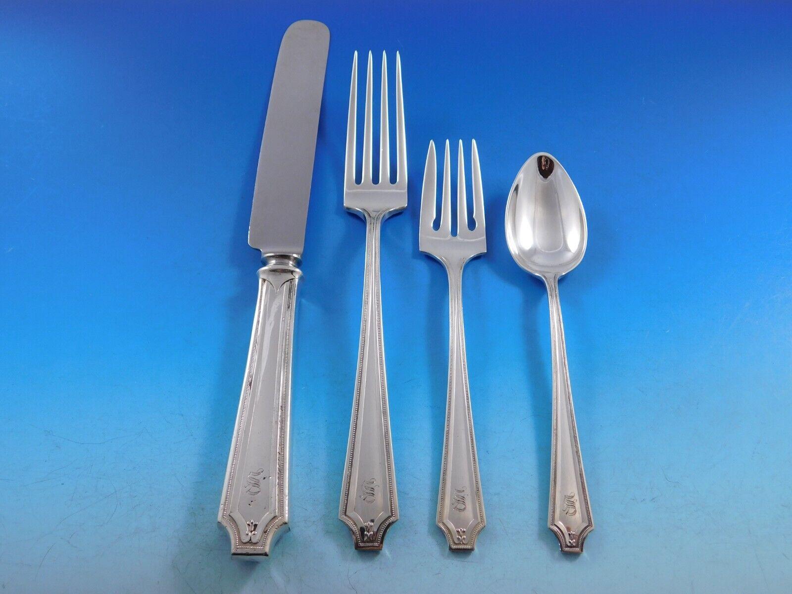 King Albert by Whiting Sterling Silver Flatware Set Service 83 pcs Dinner S mono In Excellent Condition For Sale In Big Bend, WI