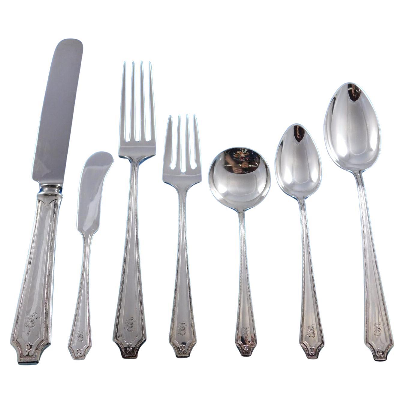 King Albert by Whiting Sterling Silver Flatware Set Service 83 pcs Dinner S mono en vente