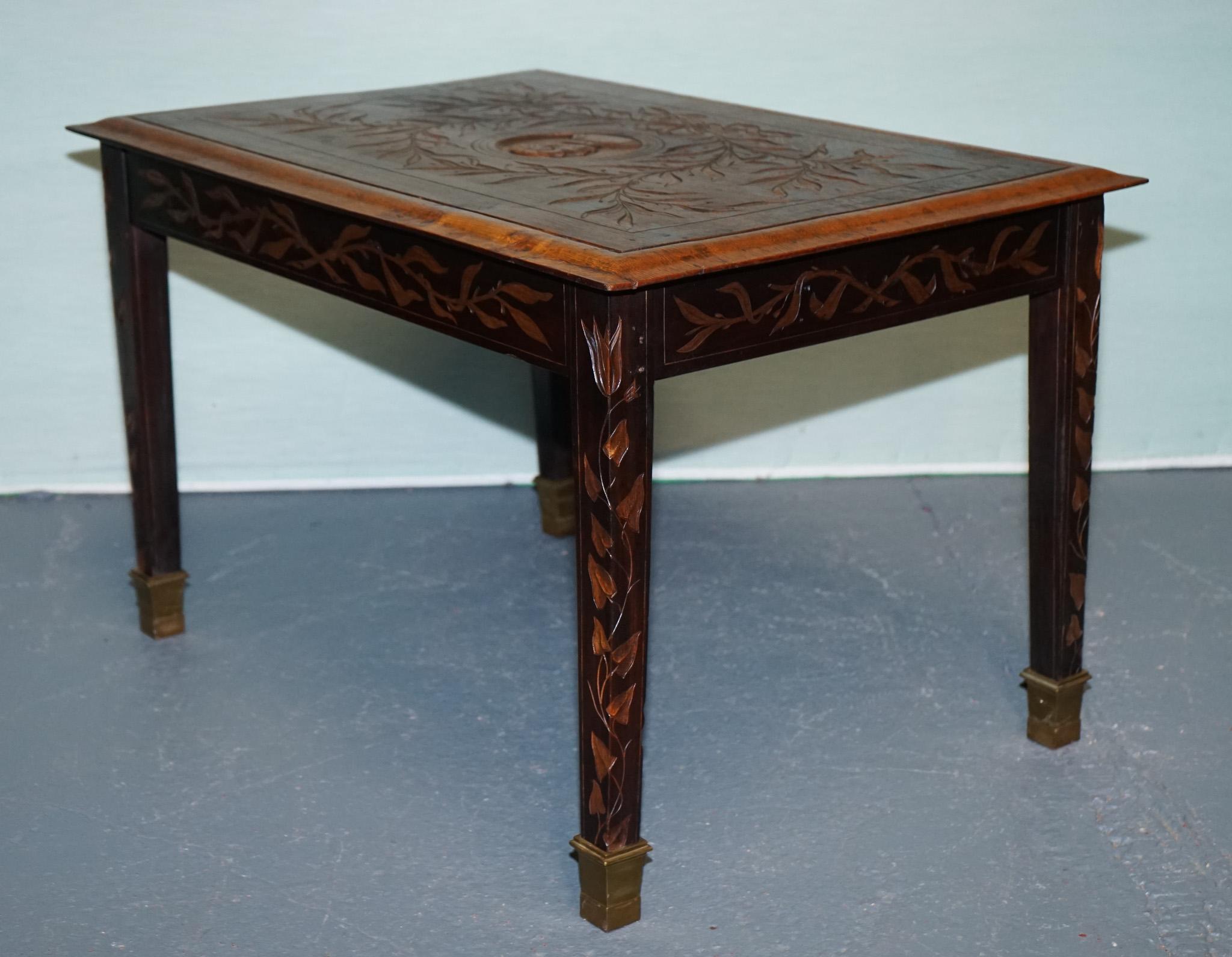KING ALBERT I OF BELGIUM OCCASIONAL SIDE END COFFEE TABLE CARVED OAK CiRCA 1900 For Sale 6