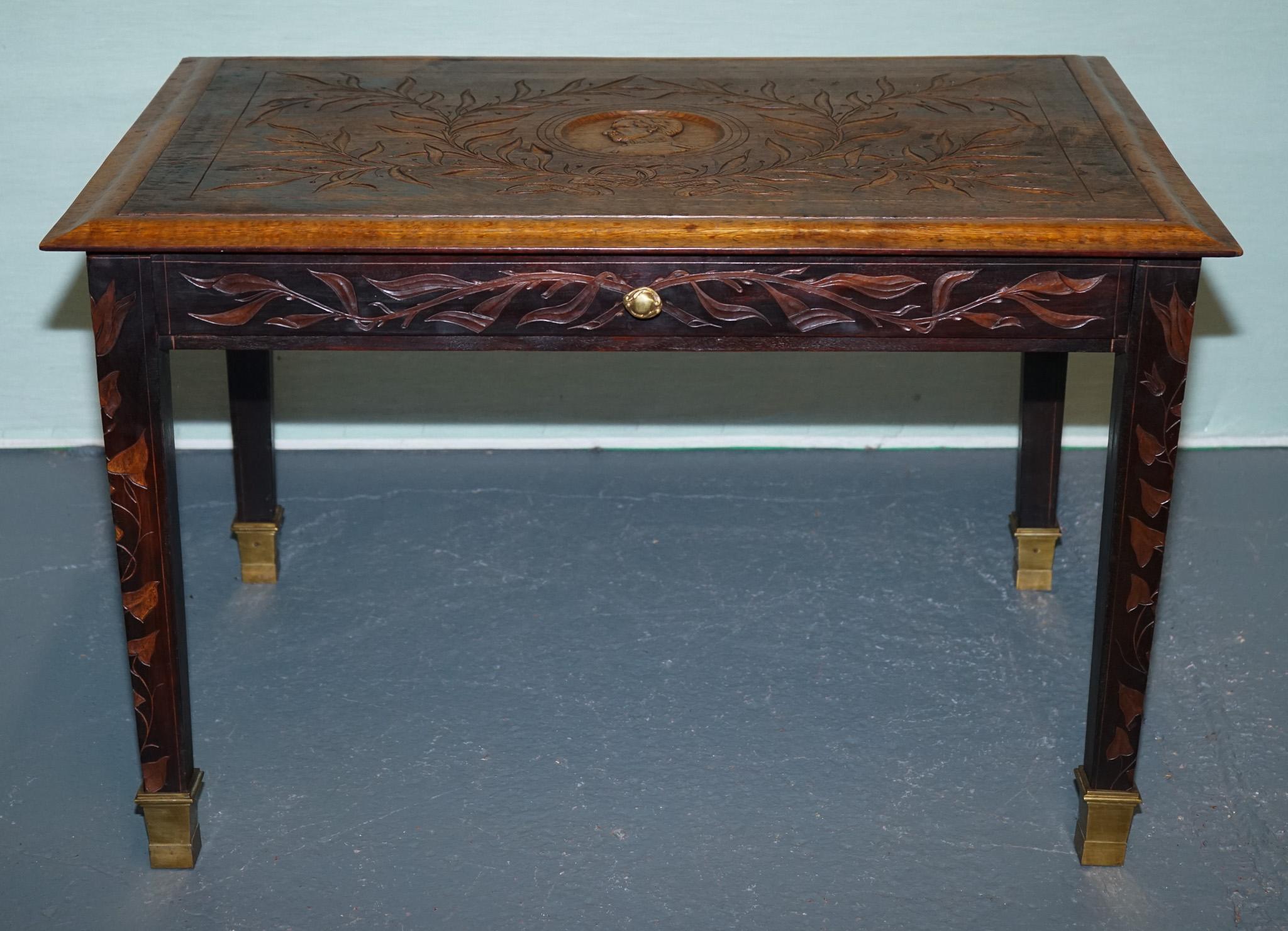 KING ALBERT I OF BELGIUM OCCASIONAL SIDE END COFFEE TABLE CARVED OAK CiRCA 1900 In Good Condition For Sale In Pulborough, GB