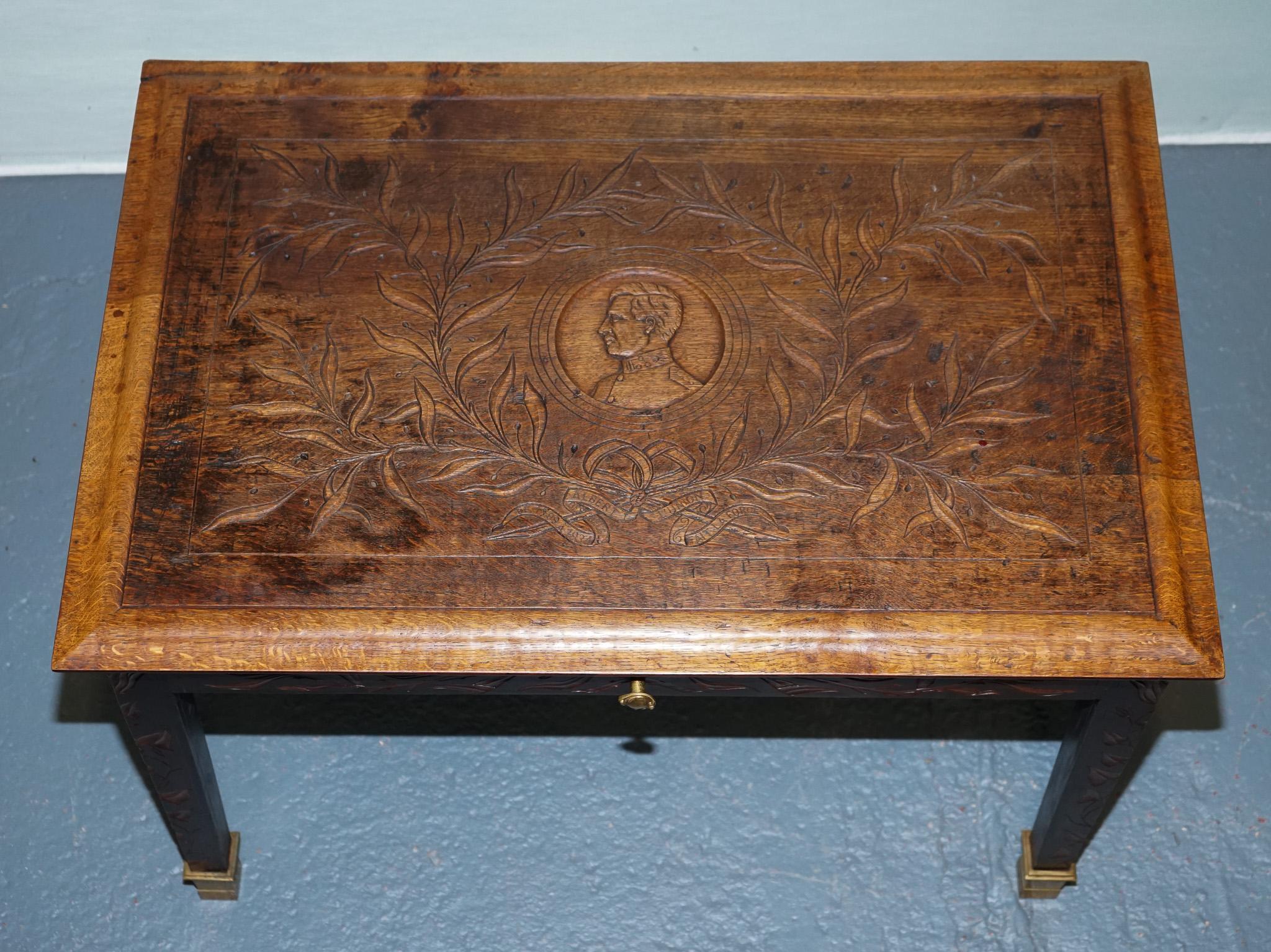 KING ALBERT I OF BELGIUM OCCASIONAL SIDE END COFFEE TABLE CARVED OAK CiRCA 1900 For Sale 2